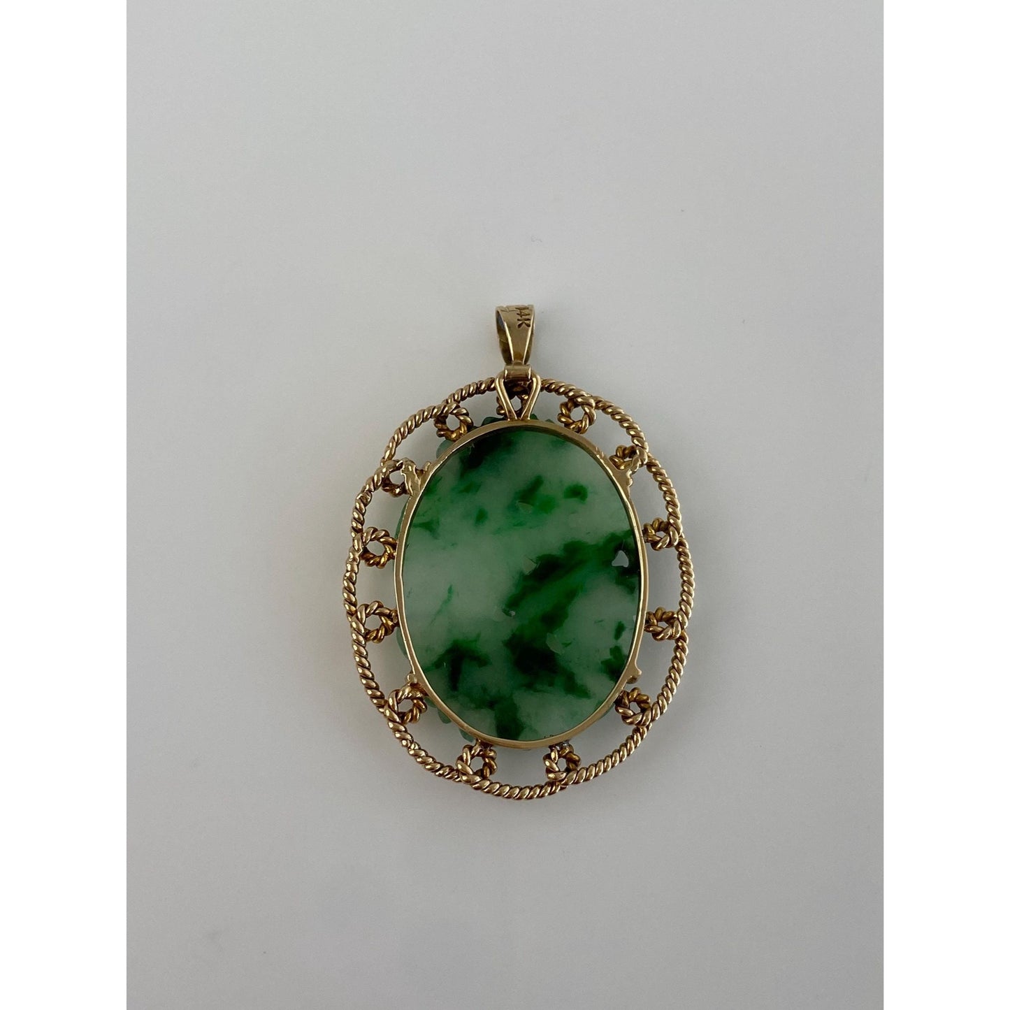 Vintage Solid 14k Yellow Gold Carved Jade Charm