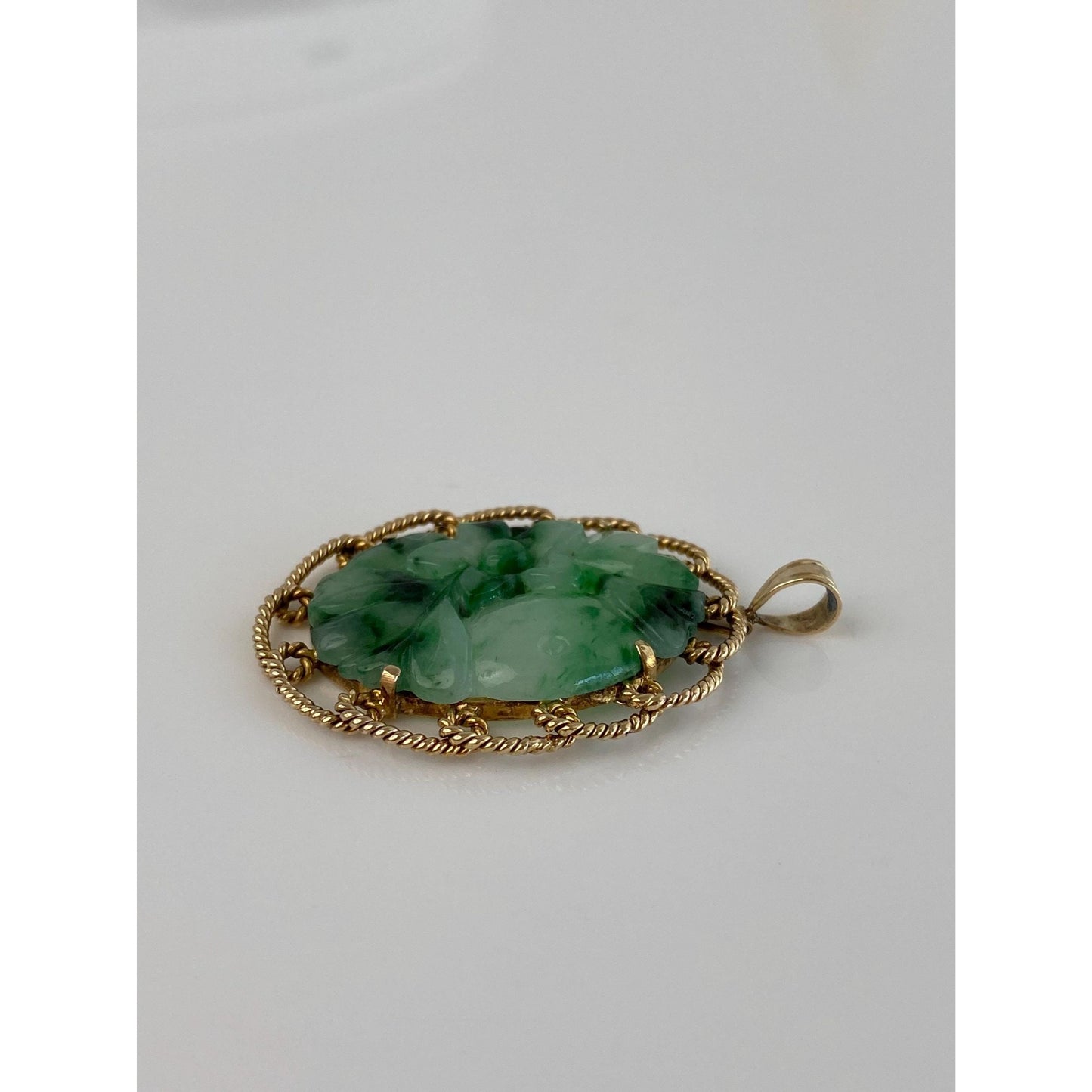 Vintage Solid 14k Yellow Gold Carved Jade Charm