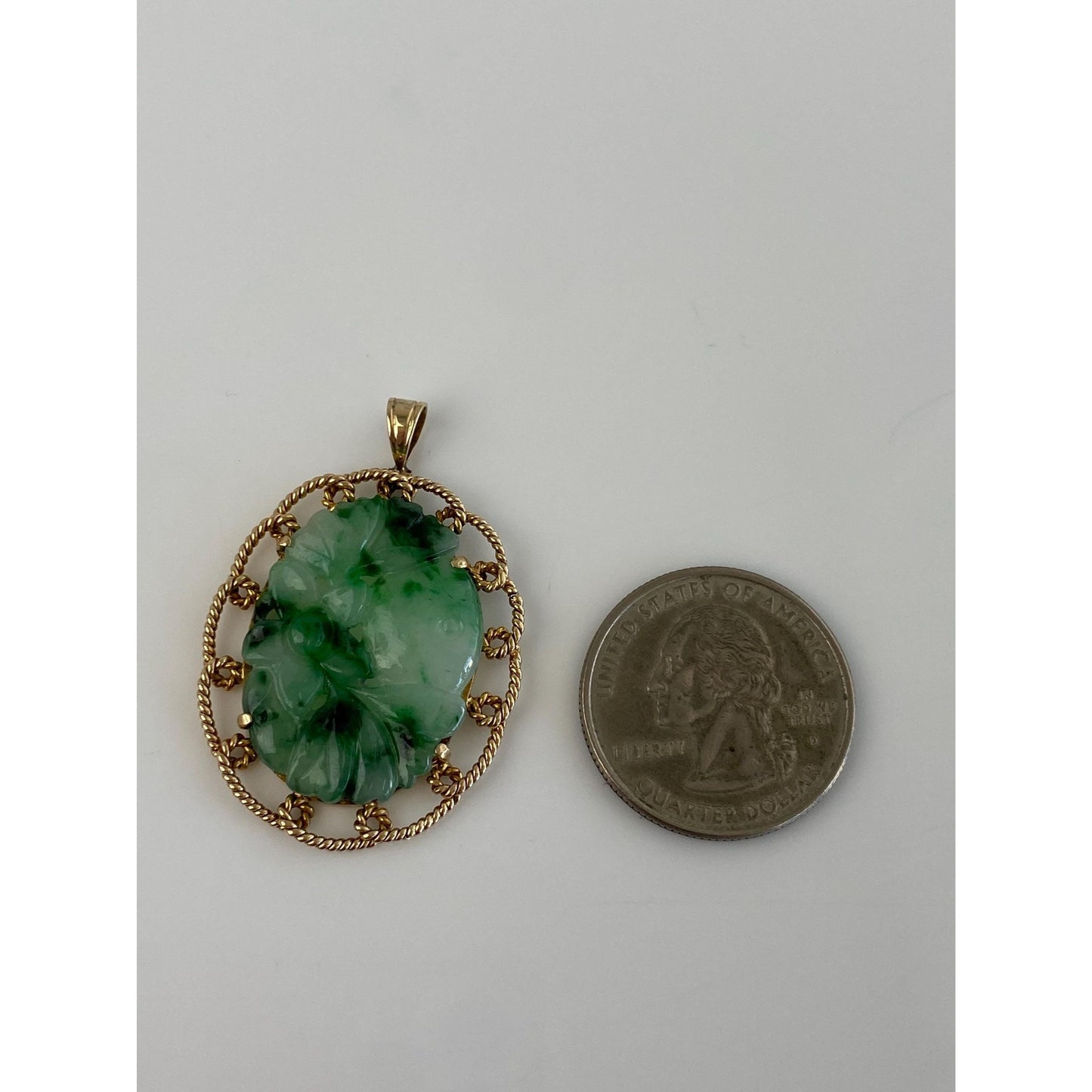 Vintage Solid 14k Yellow Gold Carved Jade Charm