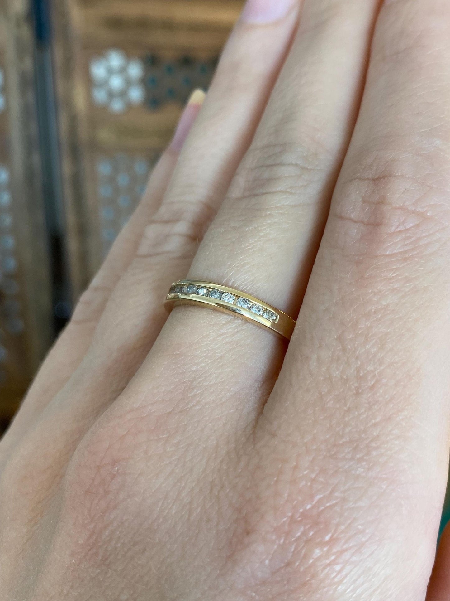 Vintage Solid 14k Yellow Gold Diamond Ring Band - Size 6.75
