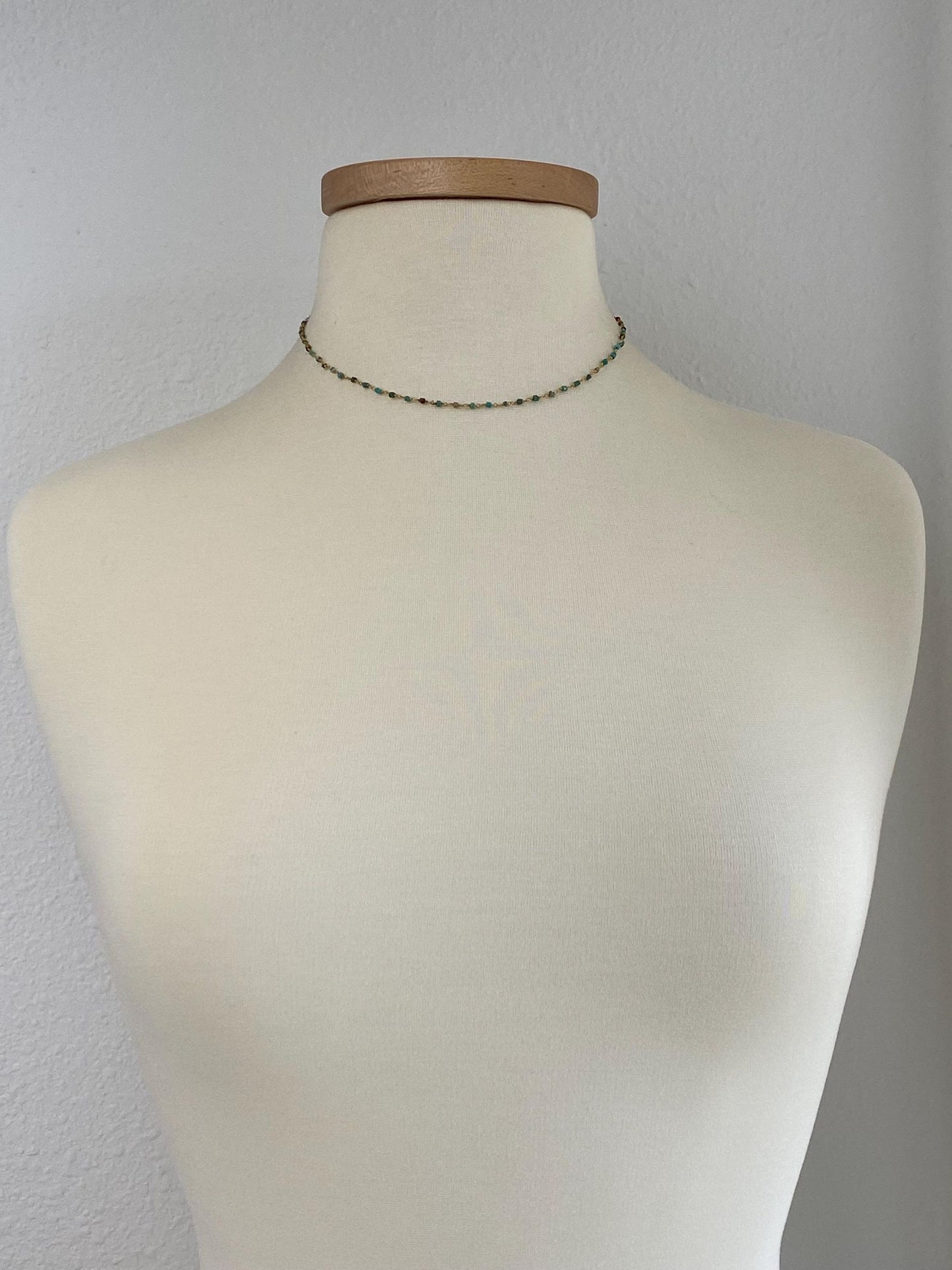 Vintage Solid 18k Yellow Gold Wire Wrapped Turquoise Bead Necklace - 16 inches