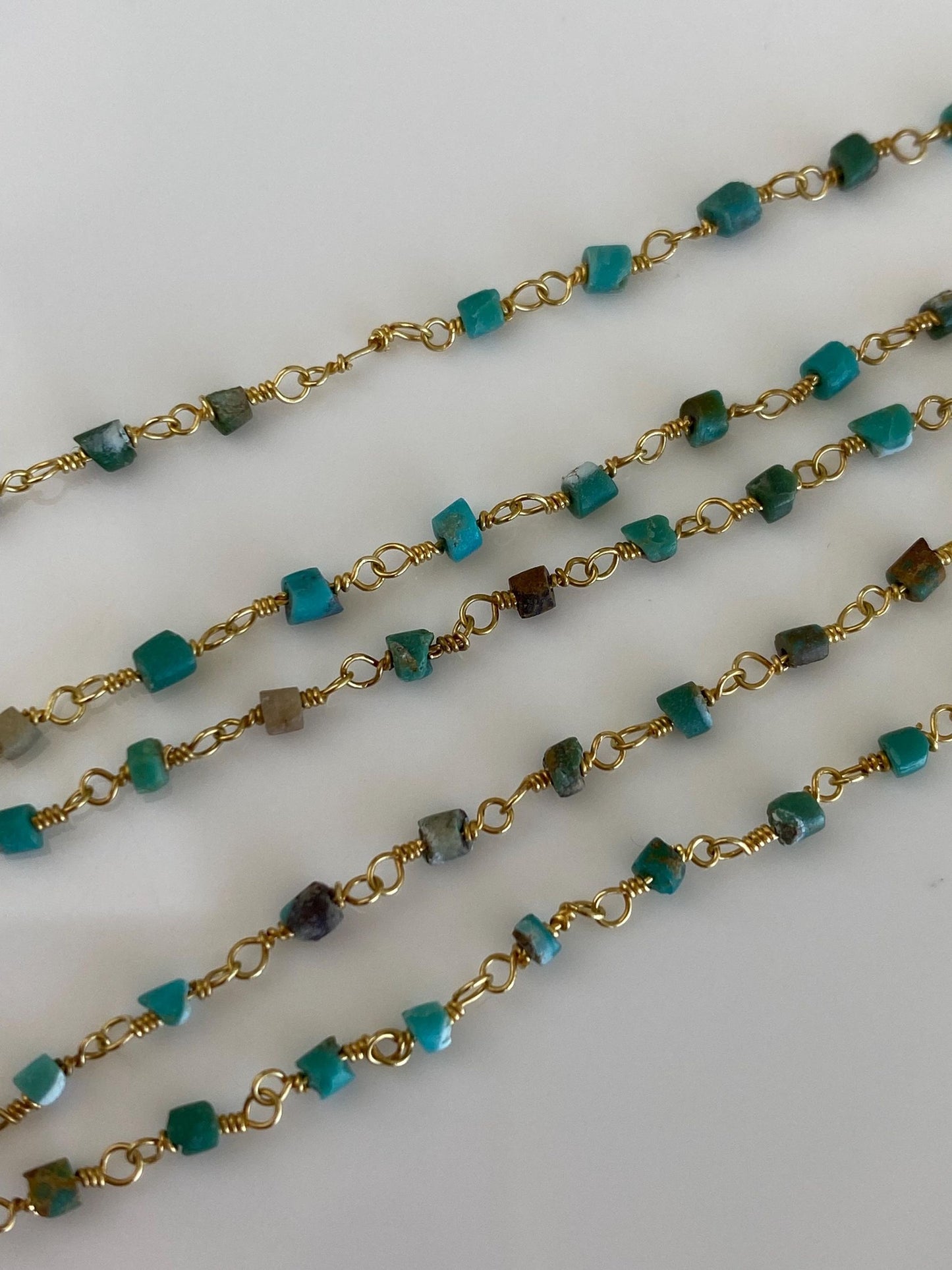 Vintage Solid 18k Yellow Gold Wire Wrapped Turquoise Bead Necklace - 16 inches