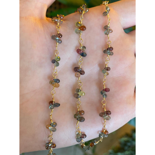 Vintage Solid 14k Yellow Gold Colored Sapphire Bead Link Necklace - 15.5 inches