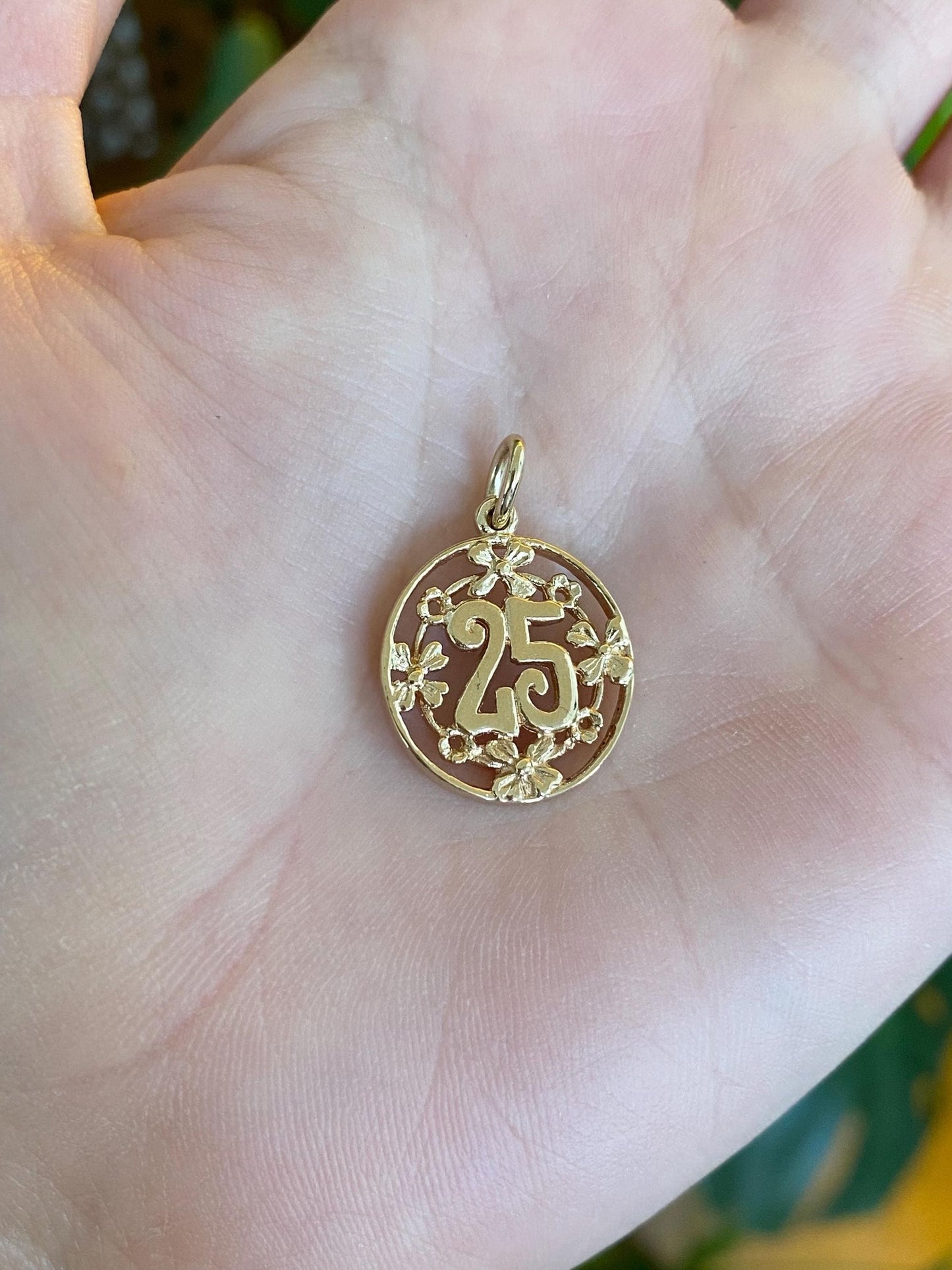 Vintage Solid 10k Rose & Yellow Gold Flowers '25' Charm