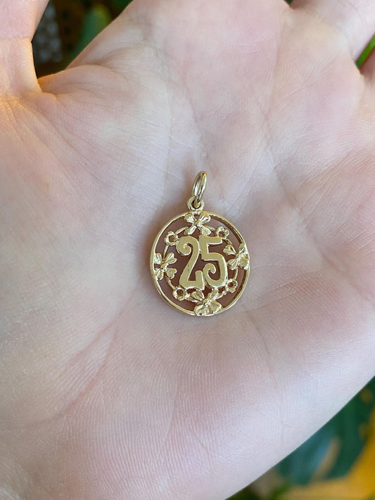 Vintage Solid 10k Rose & Yellow Gold Flowers '25' Charm