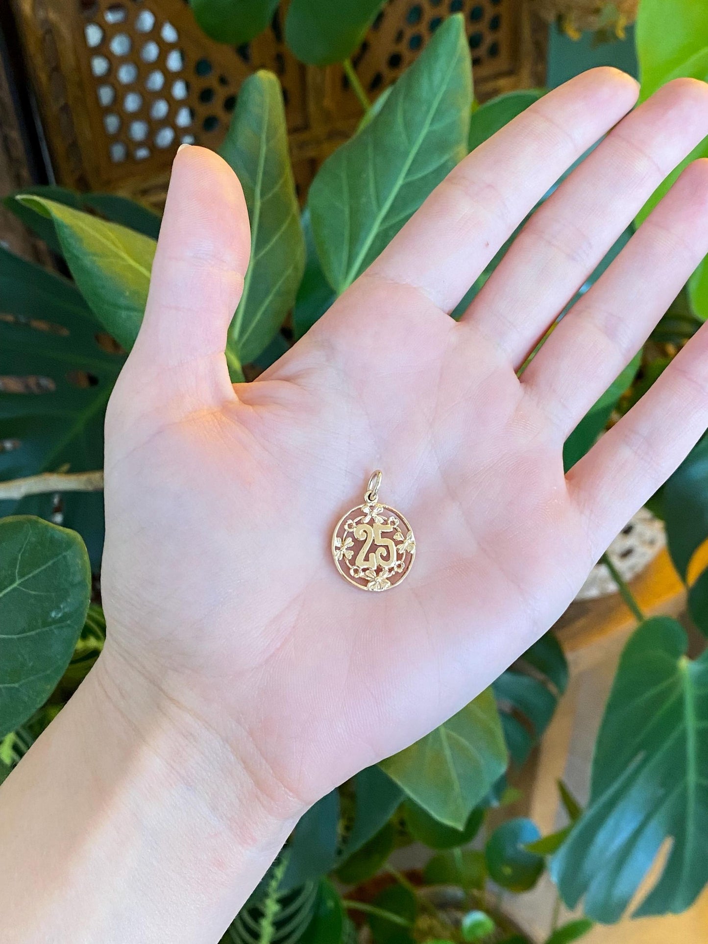 Vintage Solid 10k Rose & Yellow Gold Flowers '25' Charm