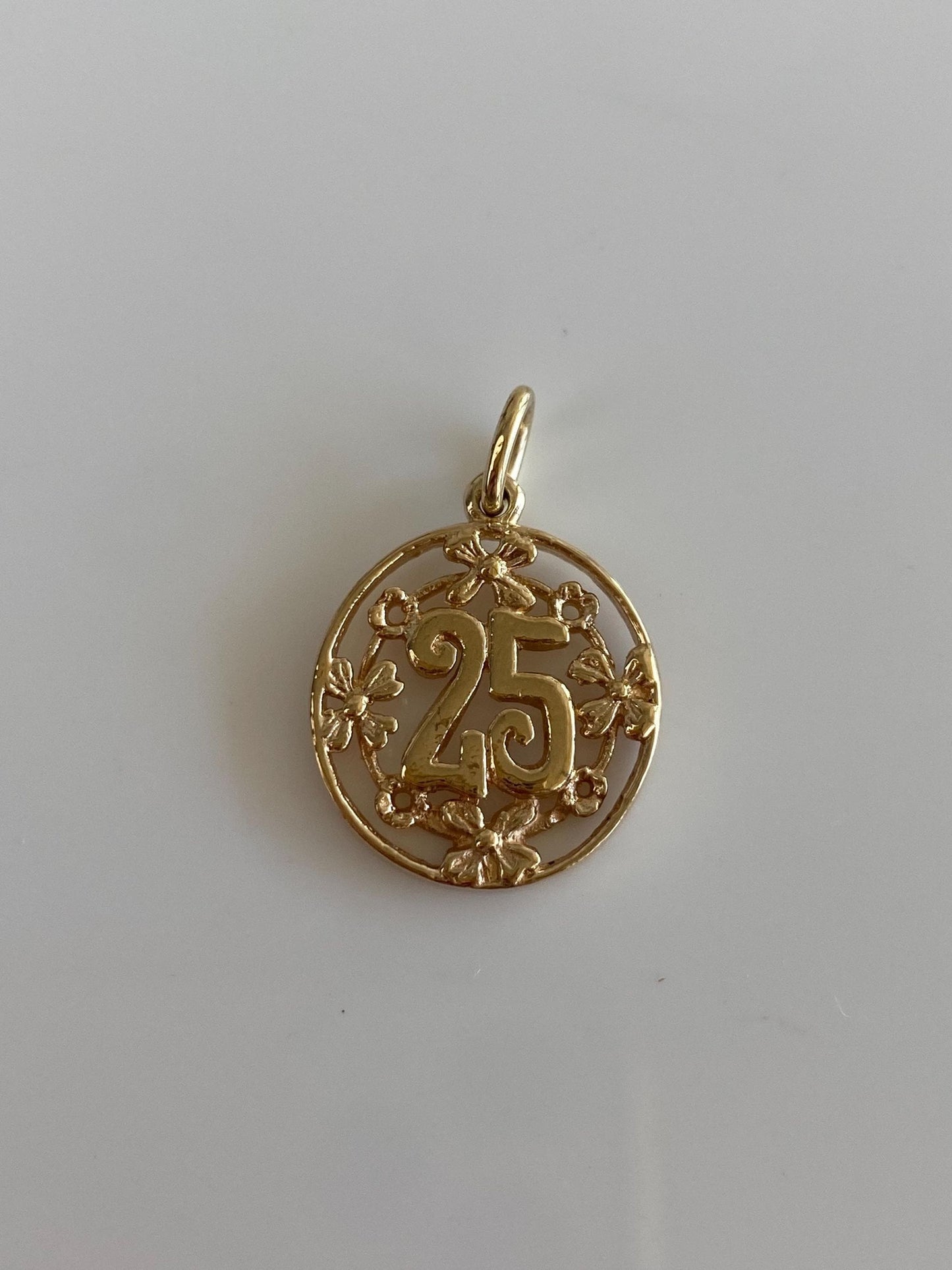 Vintage Solid 10k Rose & Yellow Gold Flowers '25' Charm