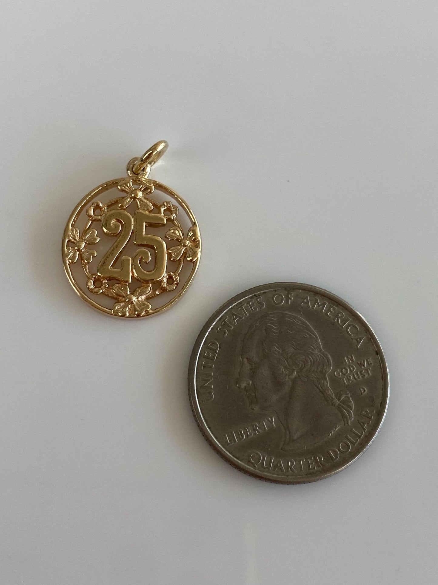 Vintage Solid 10k Rose & Yellow Gold Flowers '25' Charm