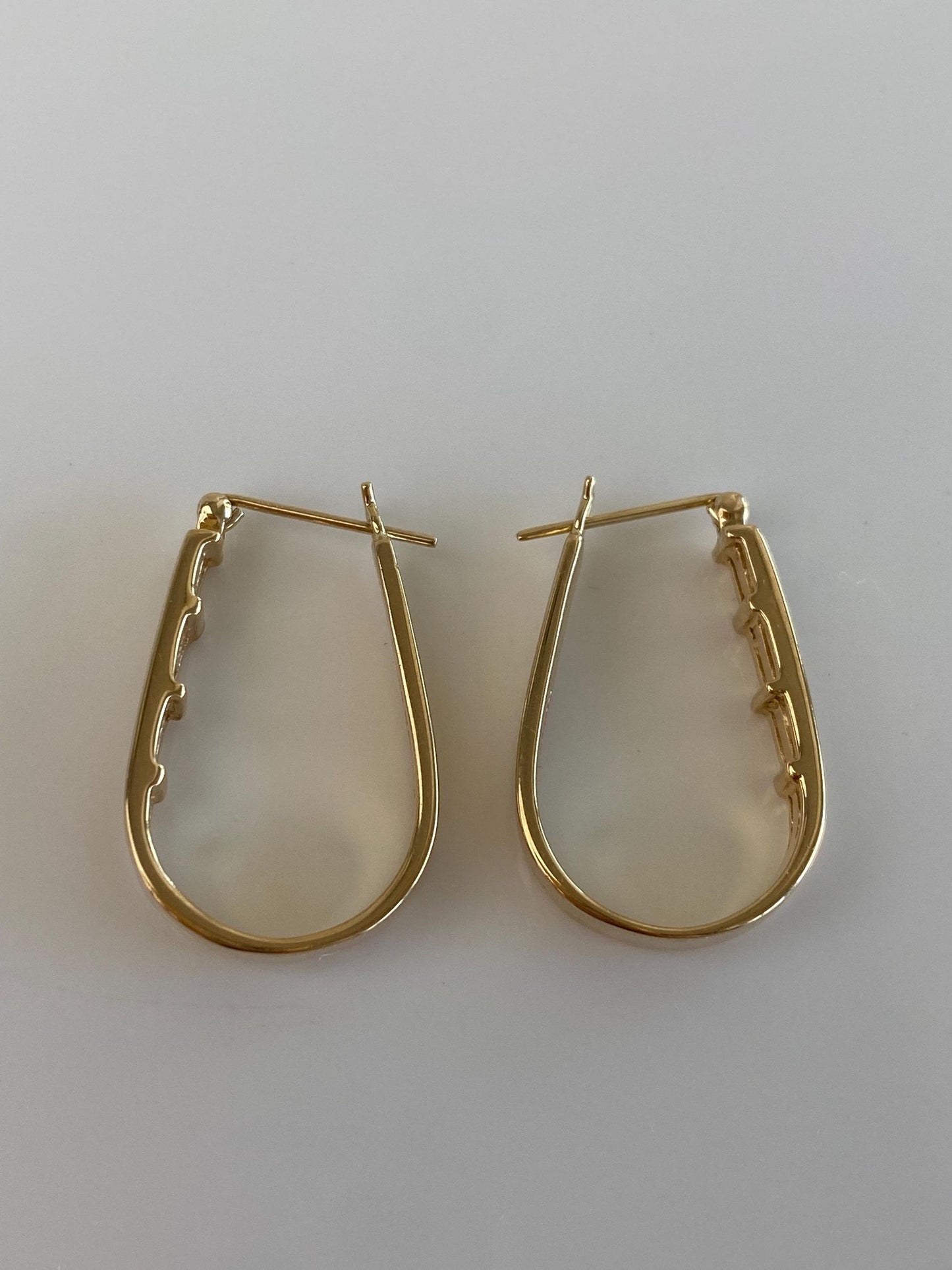 Vintage Solid 14k Yellow Gold Diamond Oval Hoop Earrings
