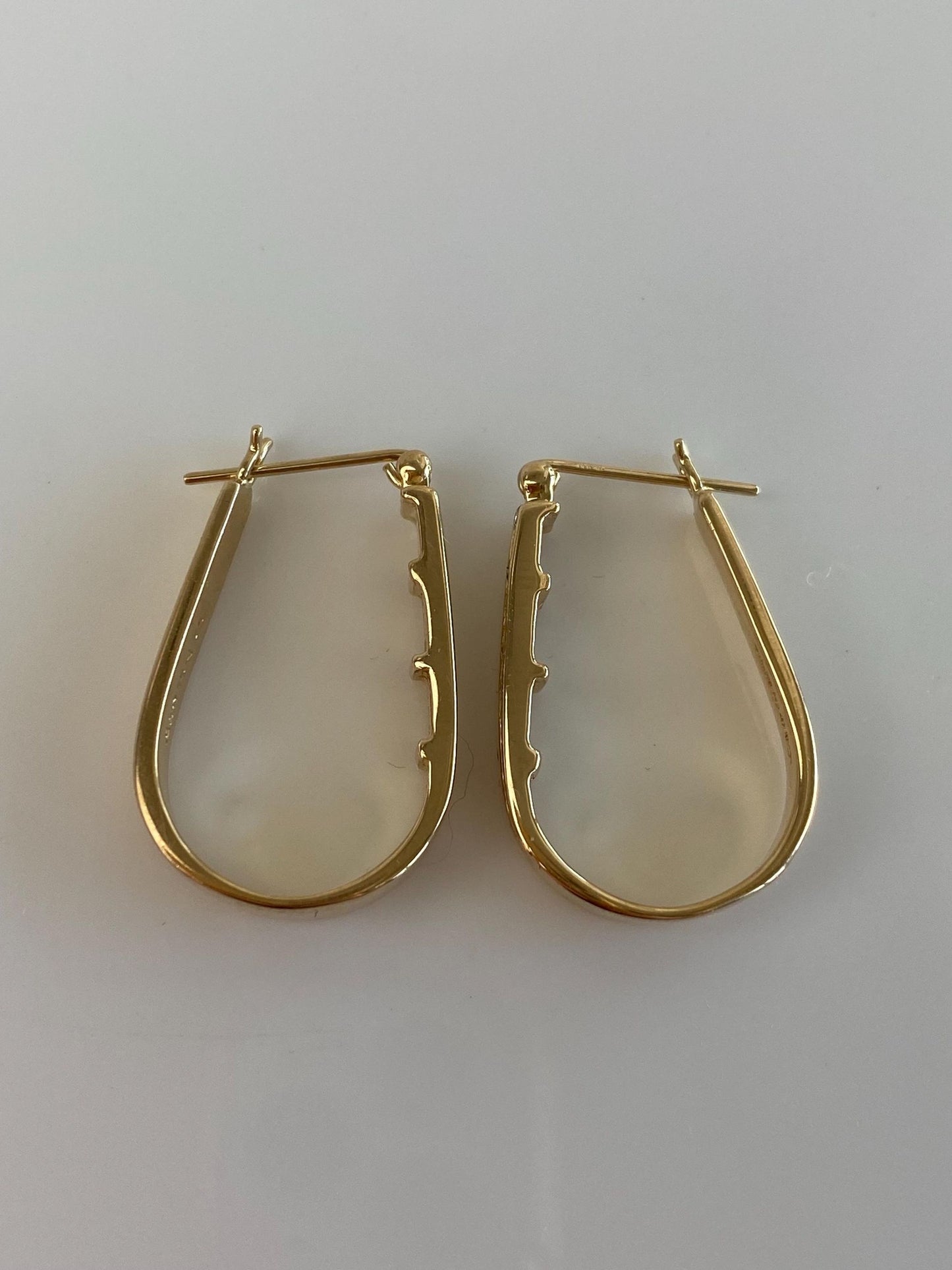 Vintage Solid 14k Yellow Gold Diamond Oval Hoop Earrings