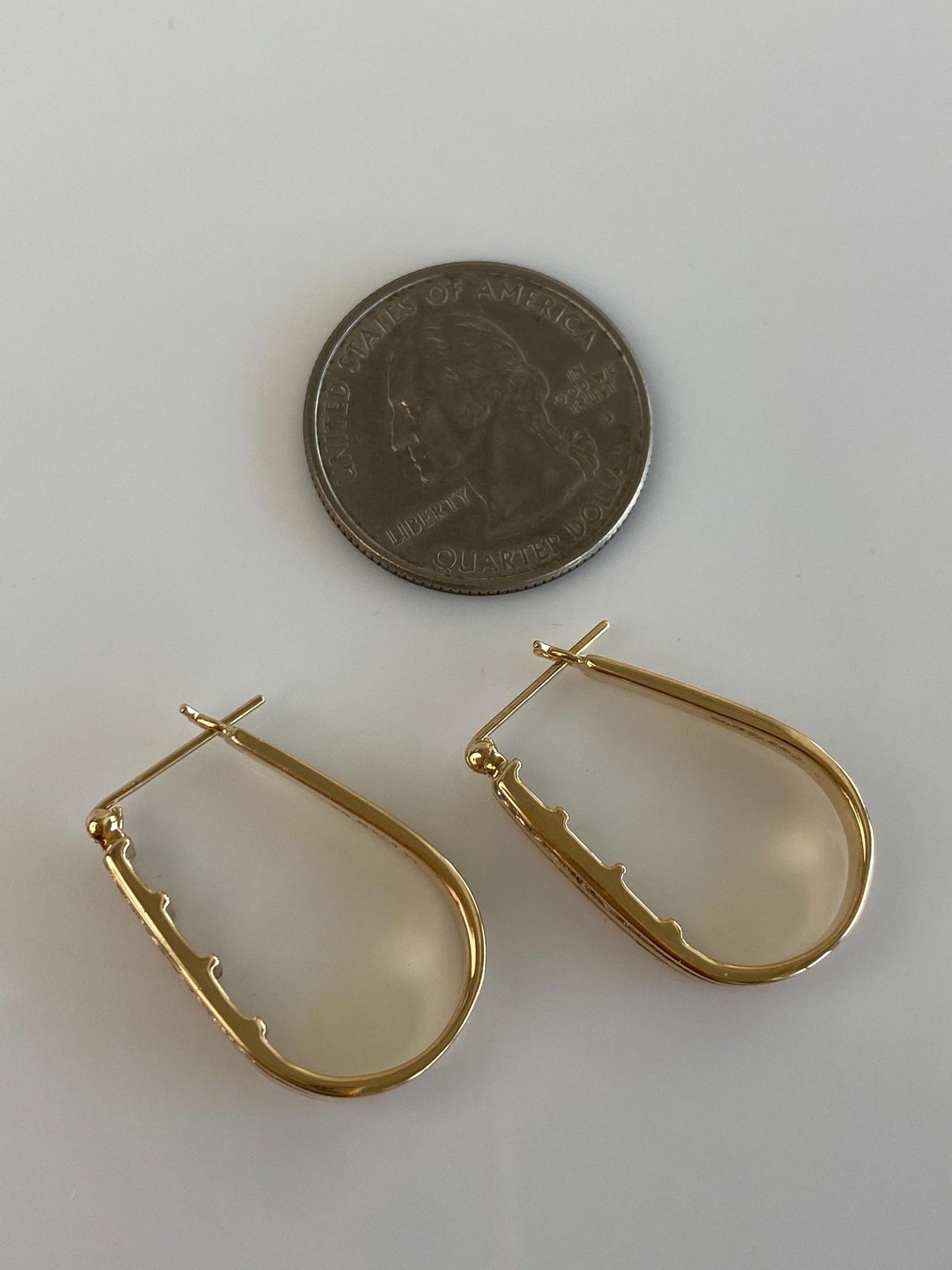 Vintage Solid 14k Yellow Gold Diamond Oval Hoop Earrings