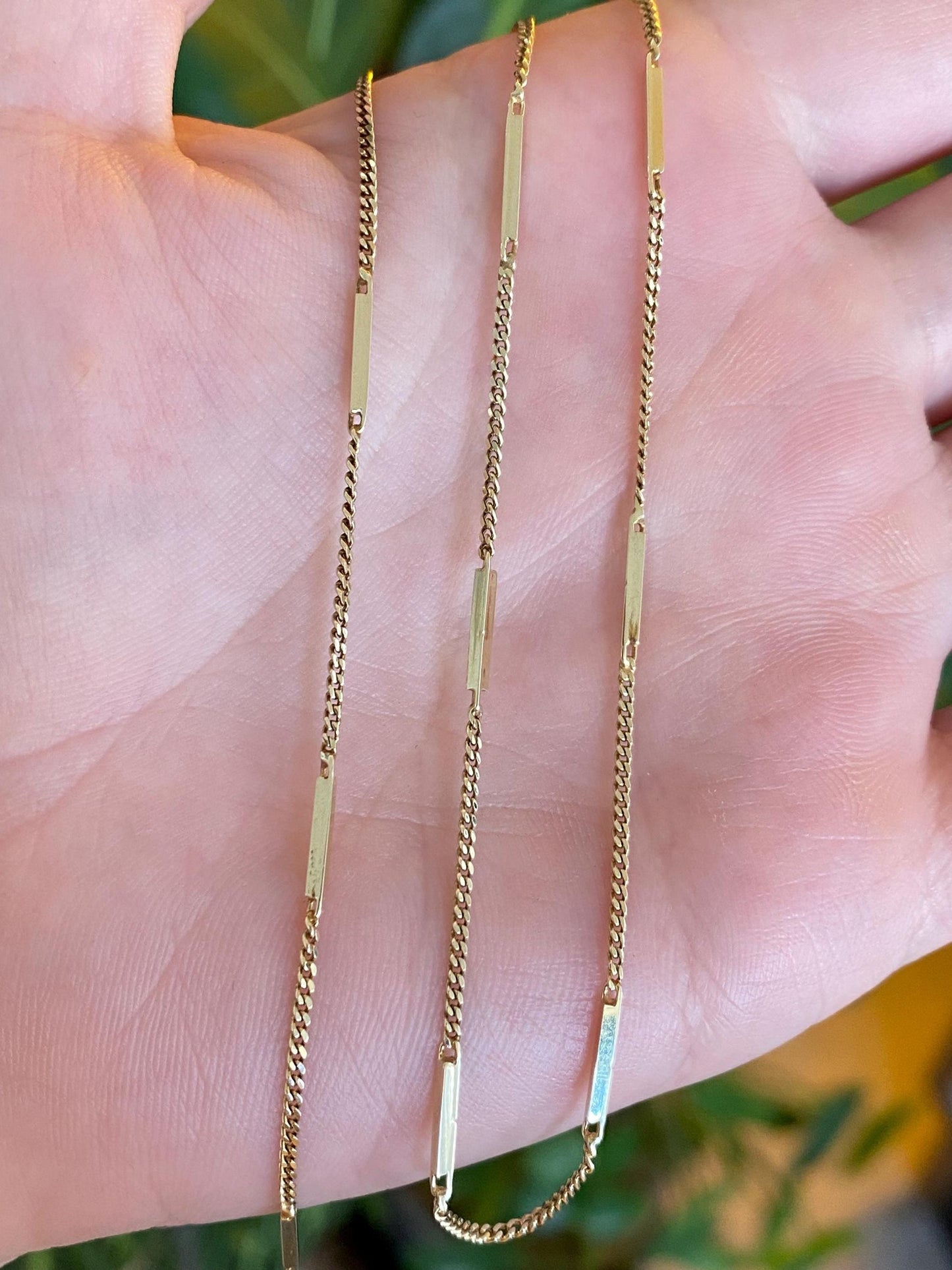 Vintage Solid 14k Yellow Gold Bar Link Tight Curb Chain Necklace - 18 inches