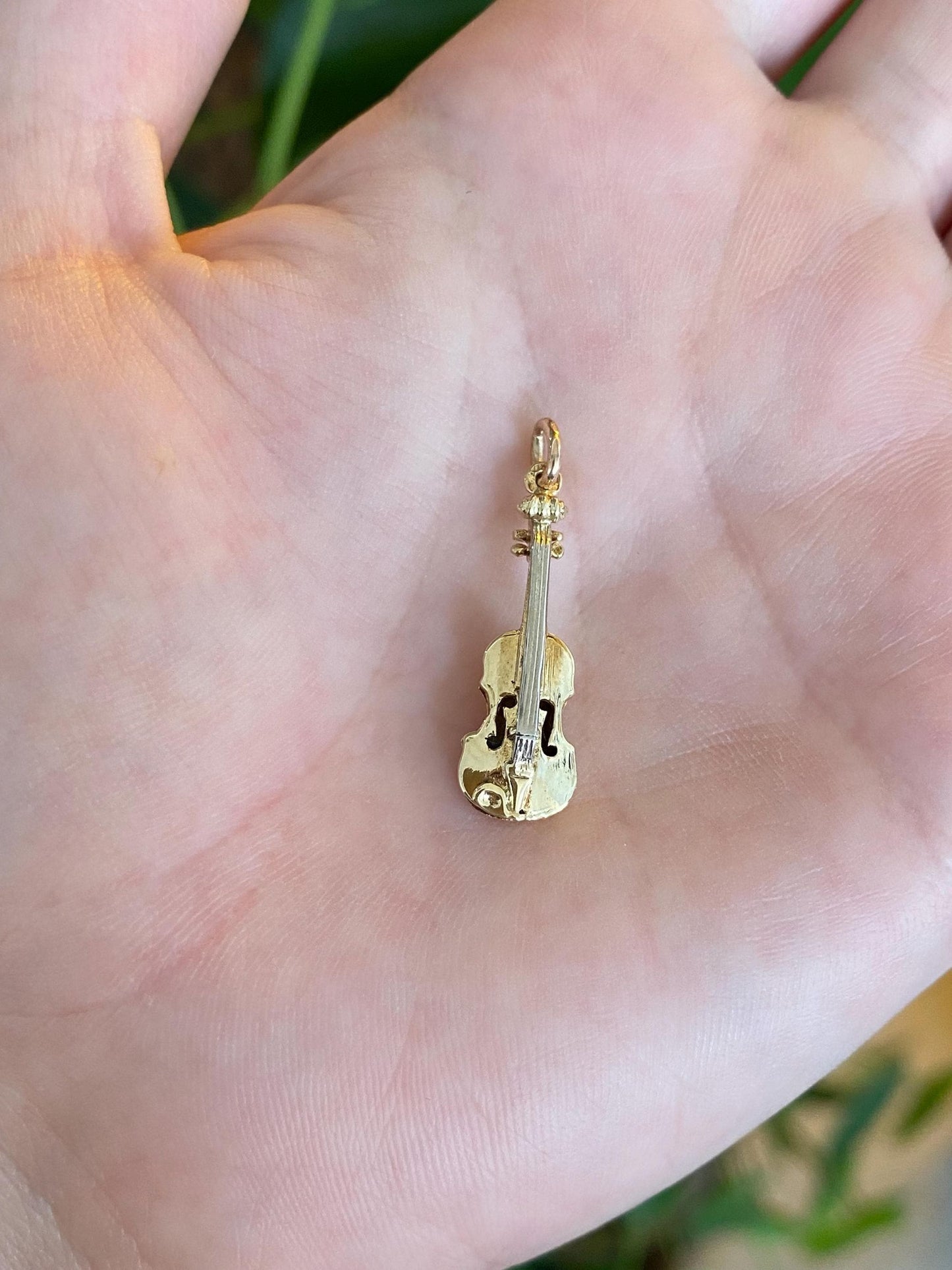 Vintage 14k White & Yellow Gold Violin Charm