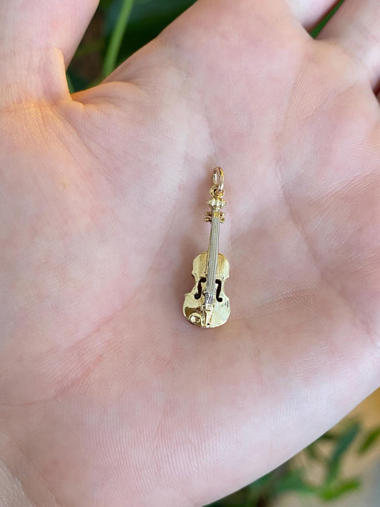 Vintage 14k White & Yellow Gold Violin Charm