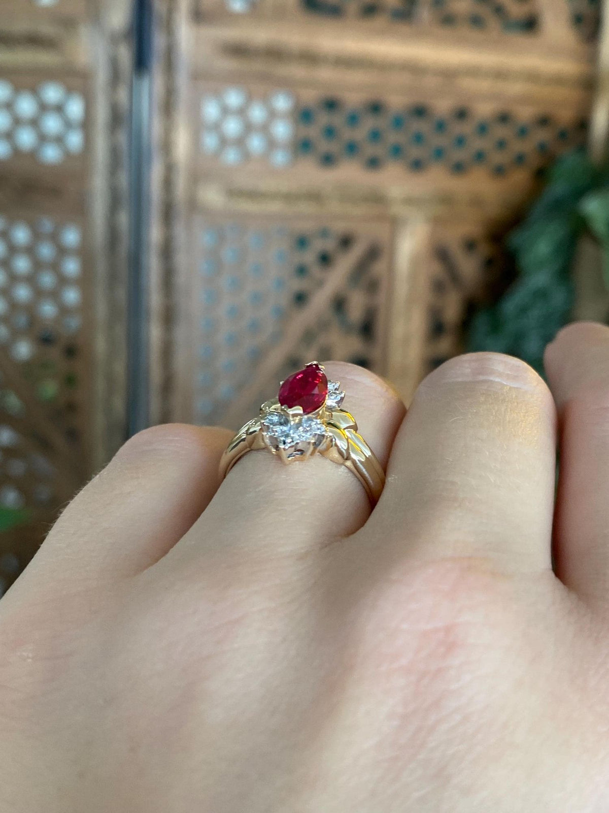 Vintage Solid 10k White & Yellow Gold Diamonds Marquis Pink Sapphire Ring - Size 6.5