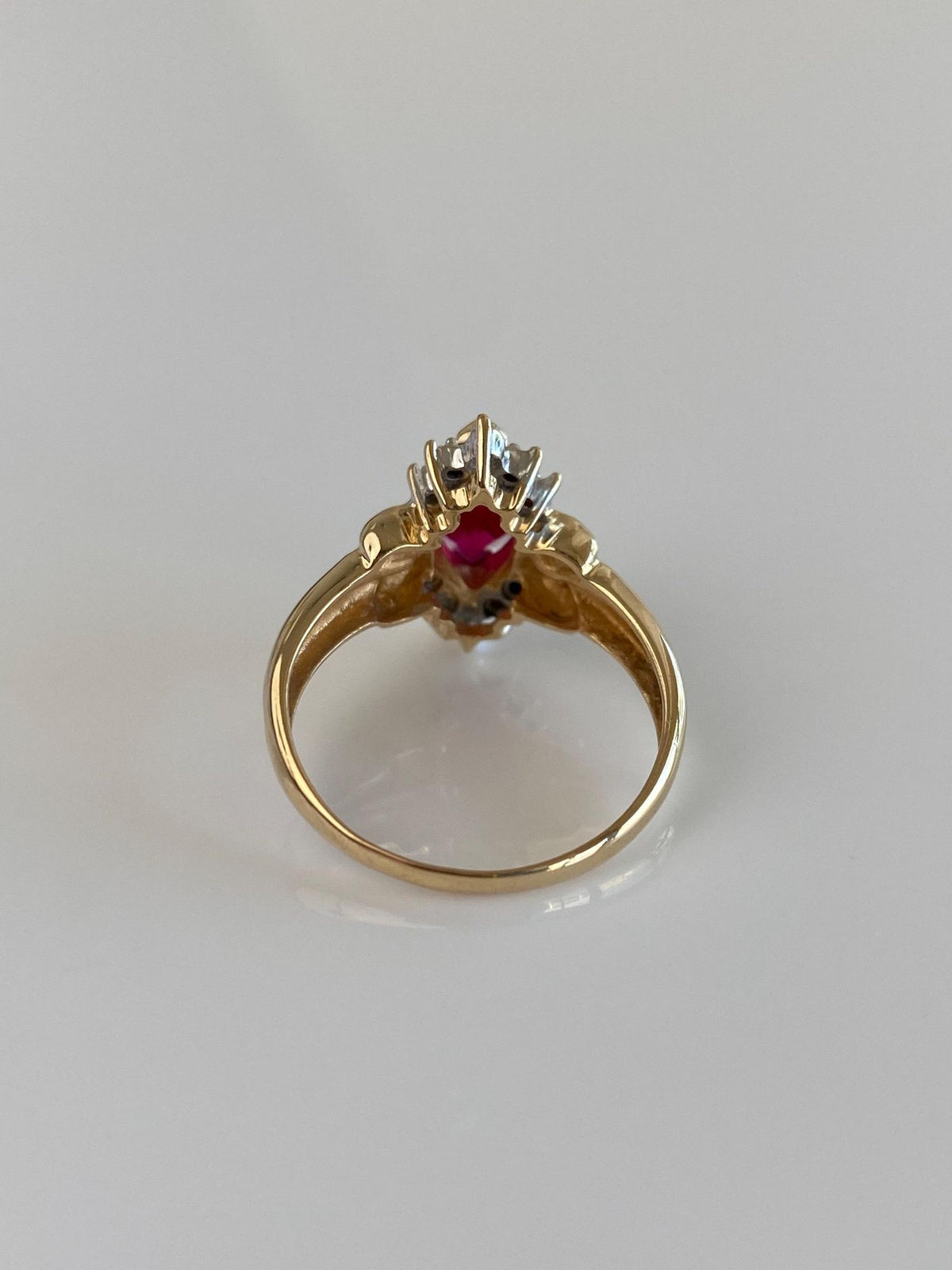 Vintage Solid 10k White & Yellow Gold Diamonds Marquis Pink Sapphire Ring - Size 6.5