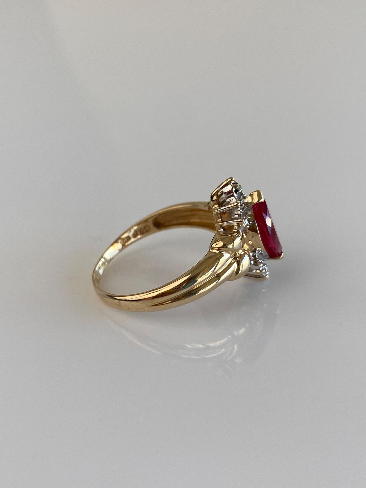 Vintage Solid 10k White & Yellow Gold Diamonds Marquis Pink Sapphire Ring - Size 6.5