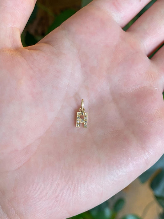 Vintage Solid 14k Yellow Gold Diamonds Initial 'H' Charm
