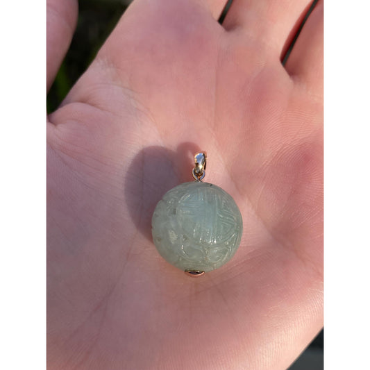 Vintage Solid 14k Yellow Gold Carved Jade Ball Charm