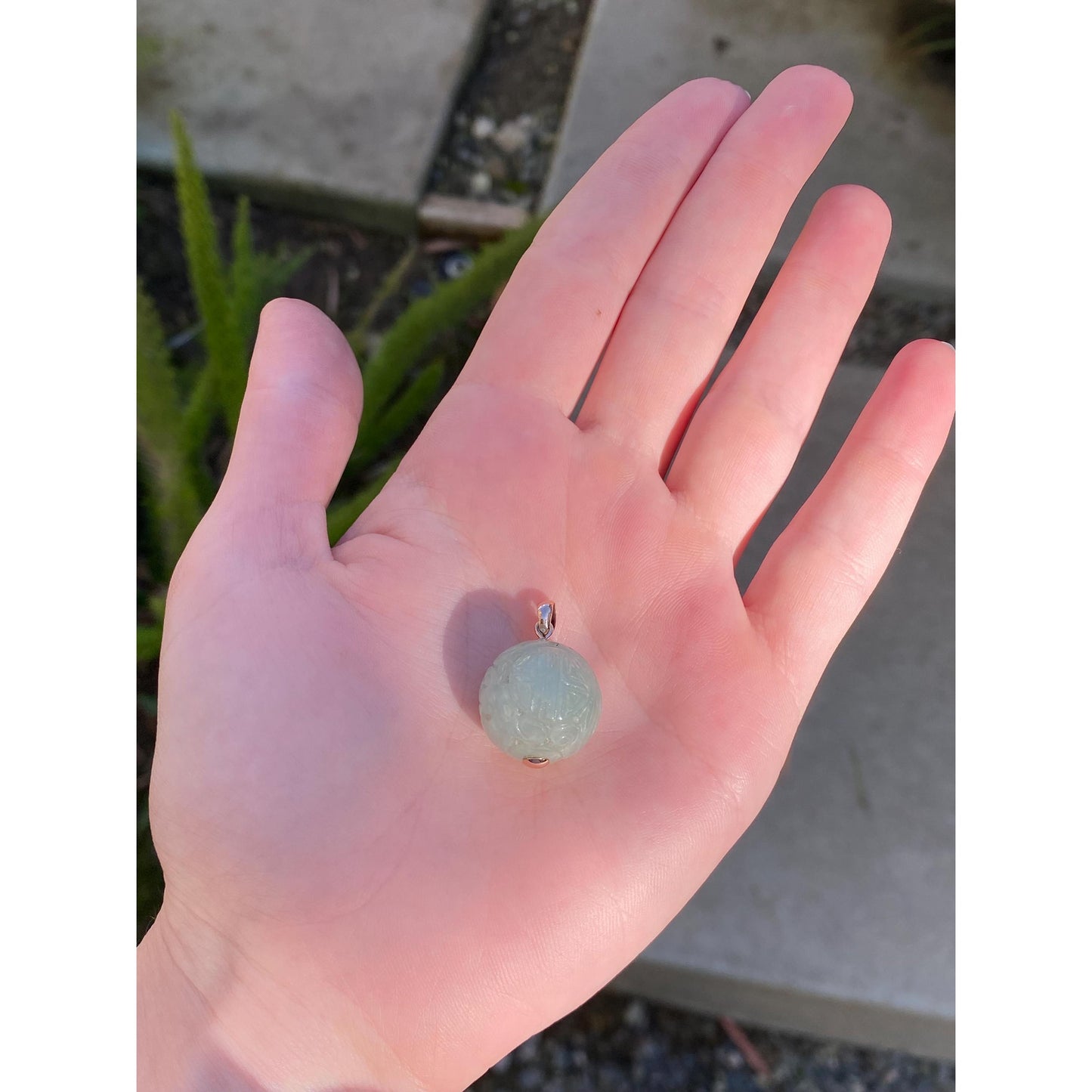 Vintage Solid 14k Yellow Gold Carved Jade Ball Charm