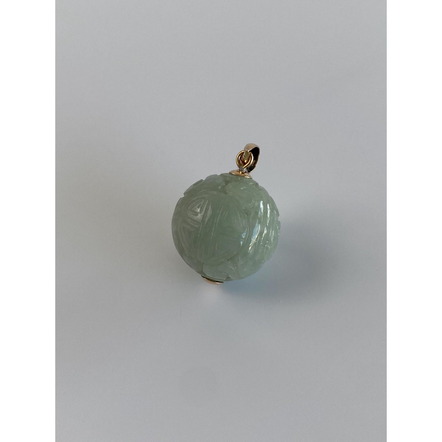 Vintage Solid 14k Yellow Gold Carved Jade Ball Charm