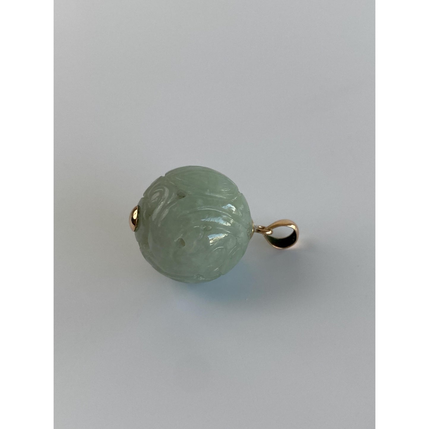 Vintage Solid 14k Yellow Gold Carved Jade Ball Charm
