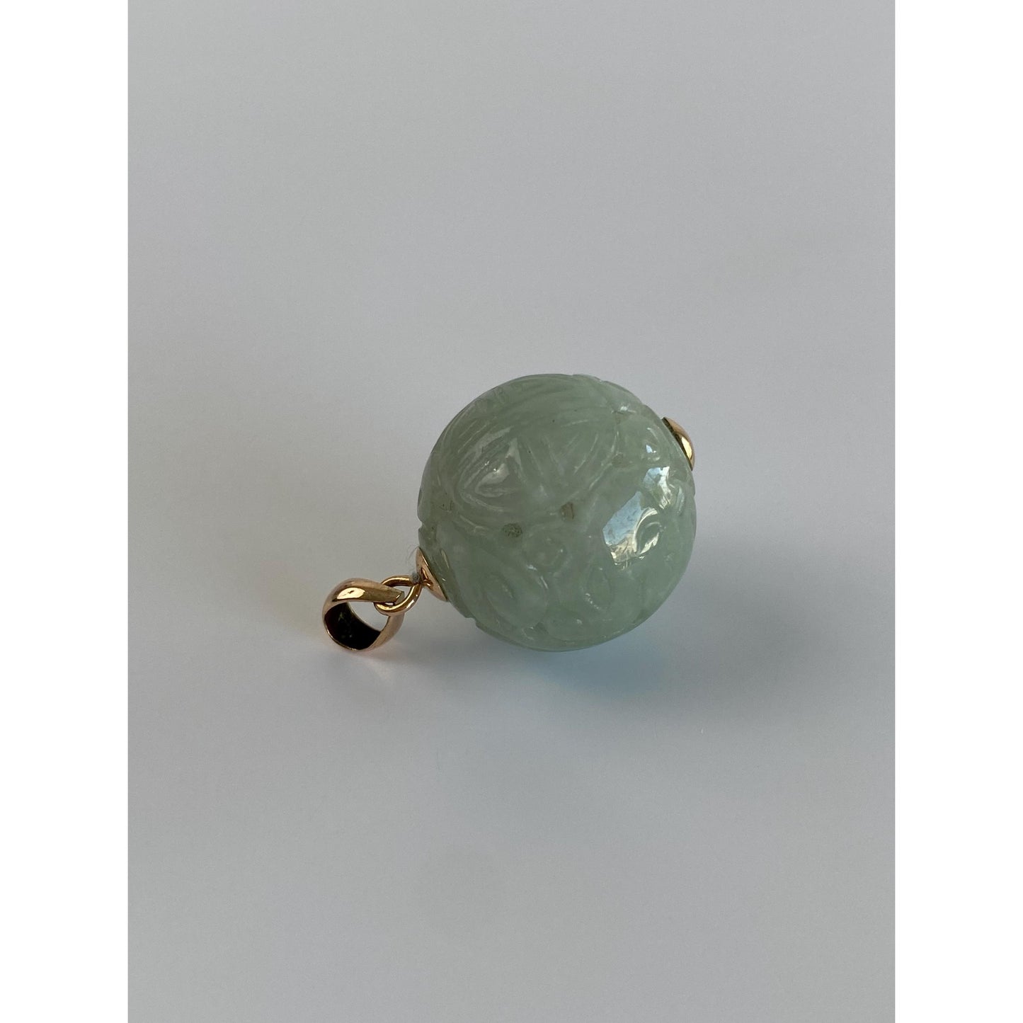 Vintage Solid 14k Yellow Gold Carved Jade Ball Charm