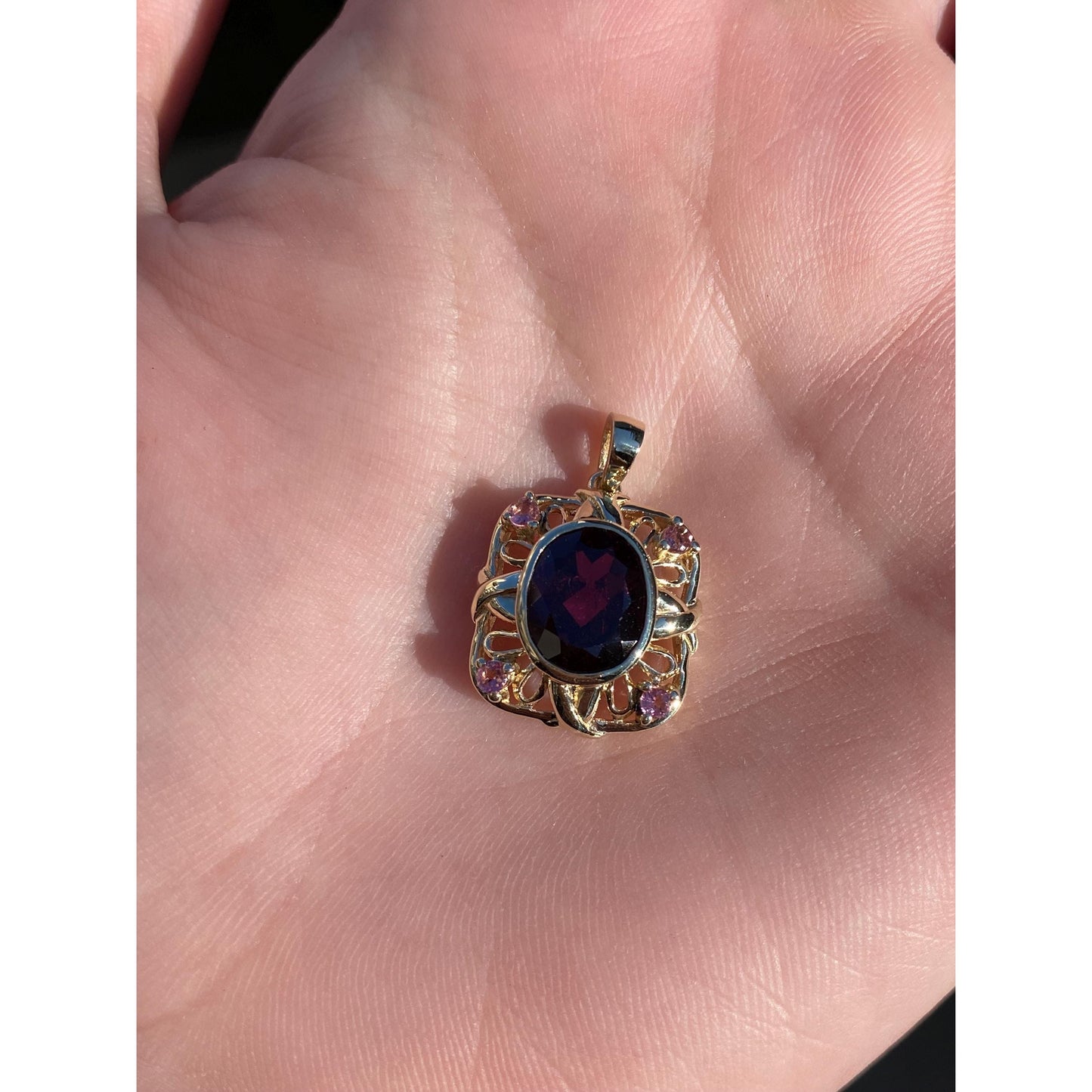 Vintage Solid 10k Yellow Gold Pink & Red Cubic Zirconia Charm