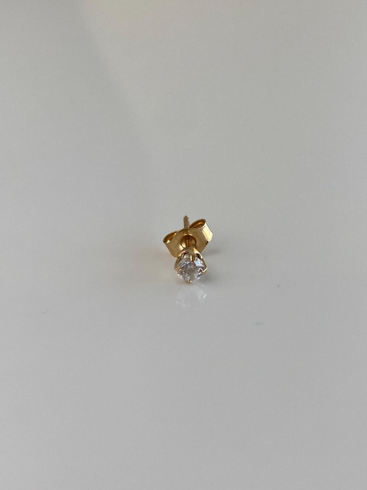 Vintage Solid 10k Yellow Gold Clear Cubic Zirconia SINGLE Stud Earring