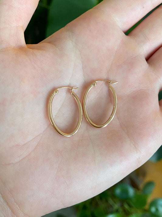 Vintage 14k Rose Gold Oval Hoop Earrings