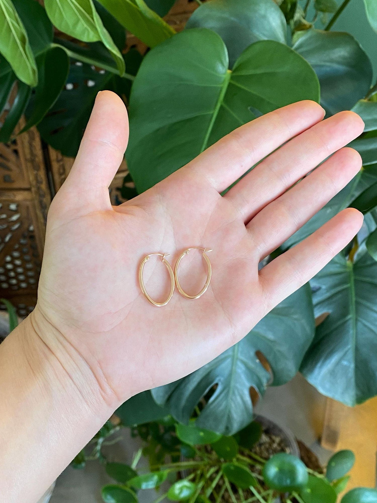 Vintage 14k Rose Gold Oval Hoop Earrings