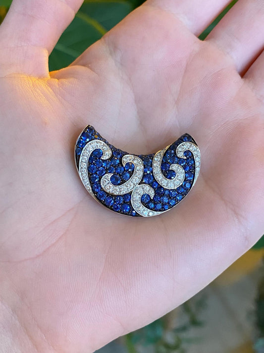 Vintage Solid 18k White Gold Diamond Blue Spinel Slide Charm