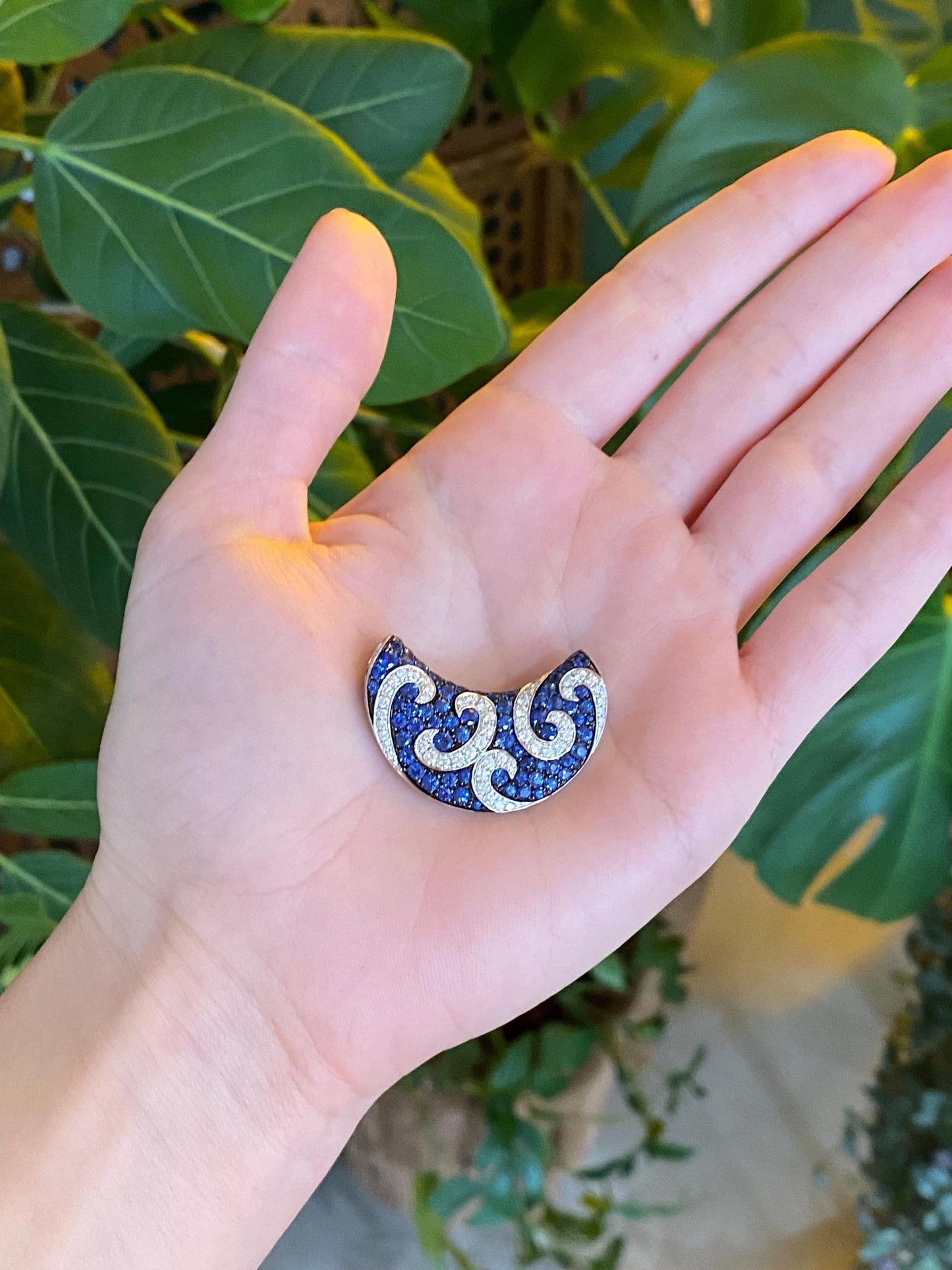 Vintage Solid 18k White Gold Diamond Blue Spinel Slide Charm