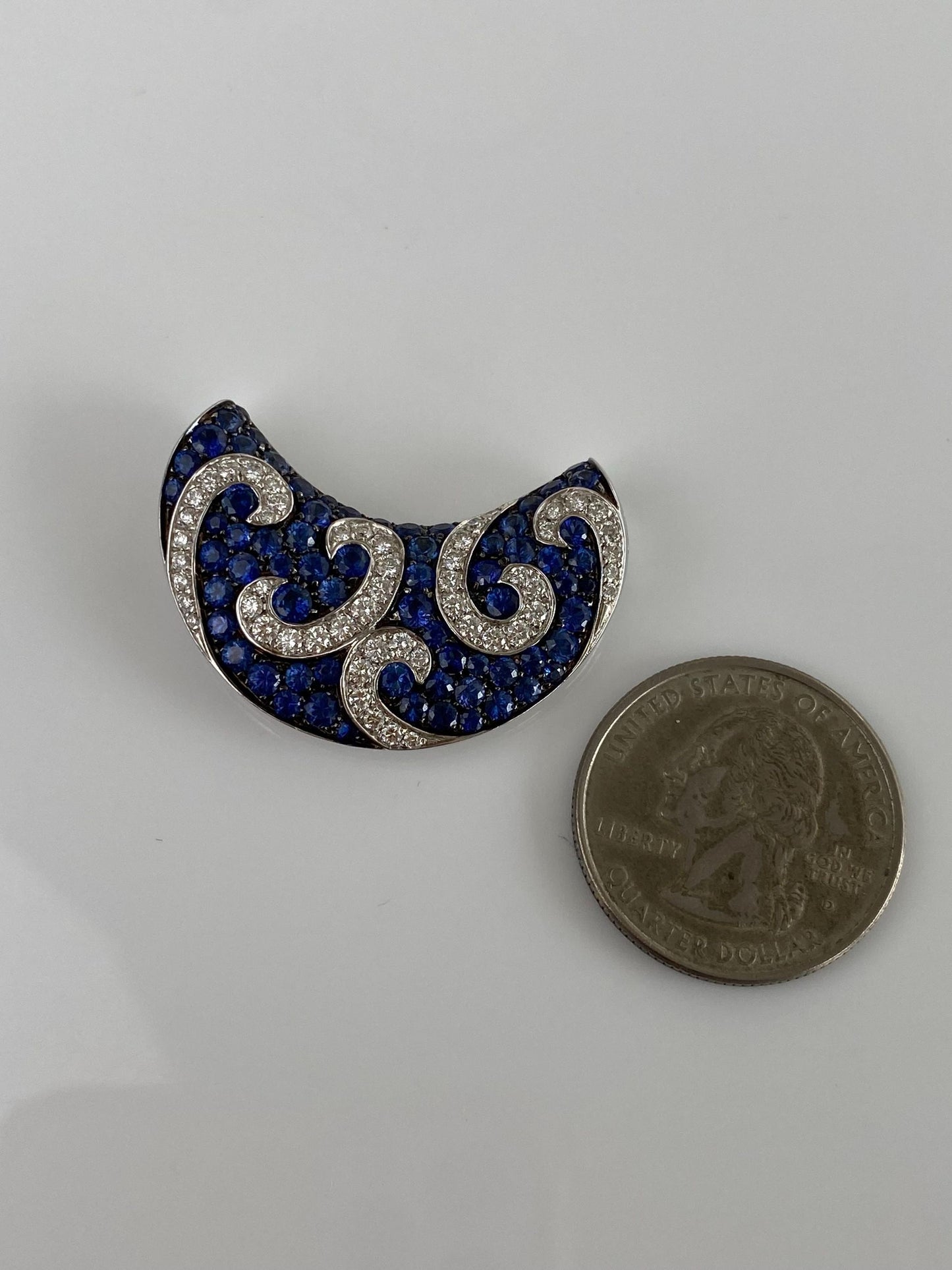 Vintage Solid 18k White Gold Diamond Blue Spinel Slide Charm