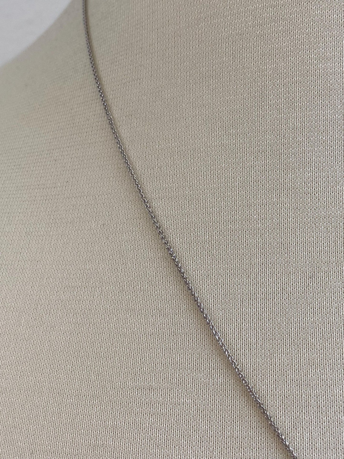 Solid 14k White Gold Diamond & Hematite Eye Charm Slim Wheat Chain Necklace - 20.5 inches