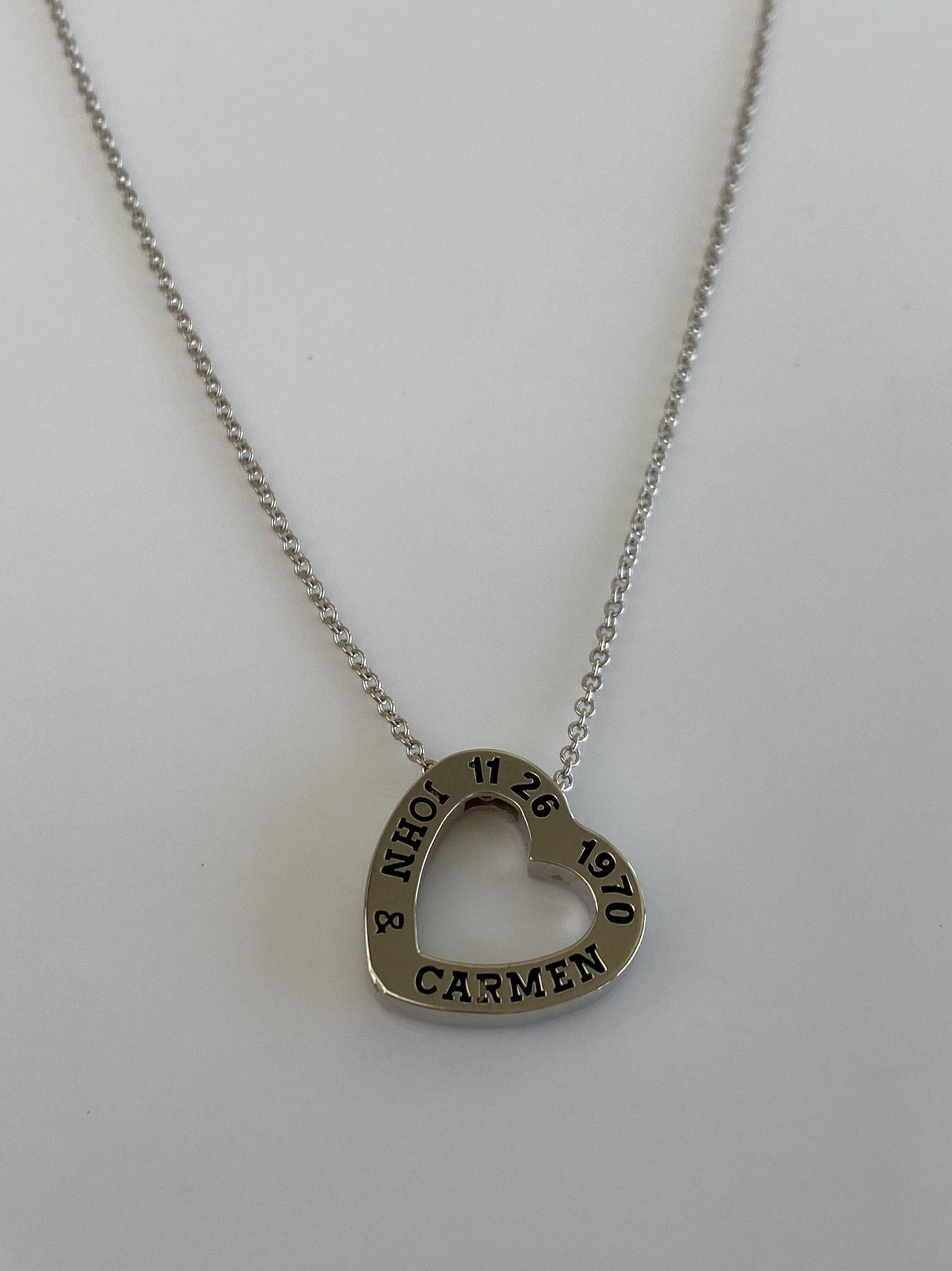 Vintage Solid 14k White Gold Diamond Heart Rolo Chain Necklace - 16 inches