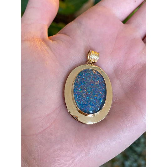 Vintage Solid 14k Yellow Gold Large Dichroic Glass Faux Opal Charm