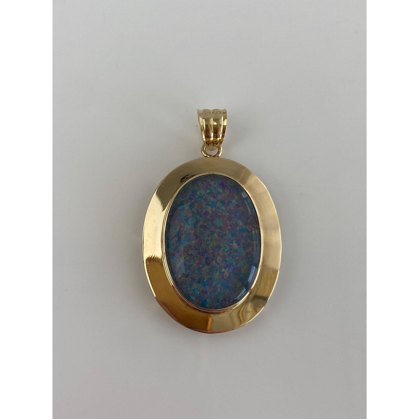 Vintage Solid 14k Yellow Gold Large Dichroic Glass Faux Opal Charm