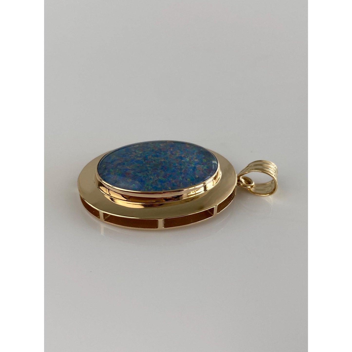 Vintage Solid 14k Yellow Gold Large Dichroic Glass Faux Opal Charm