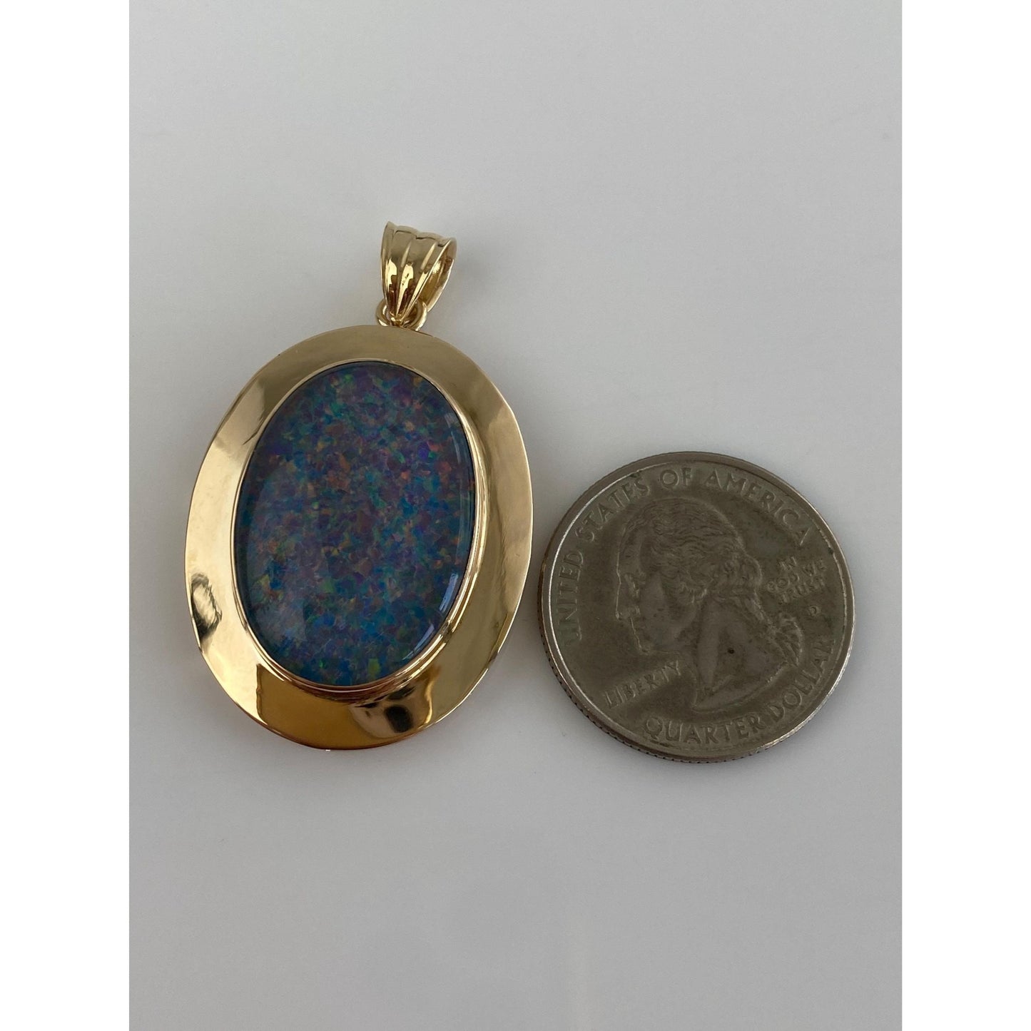 Vintage Solid 14k Yellow Gold Large Dichroic Glass Faux Opal Charm