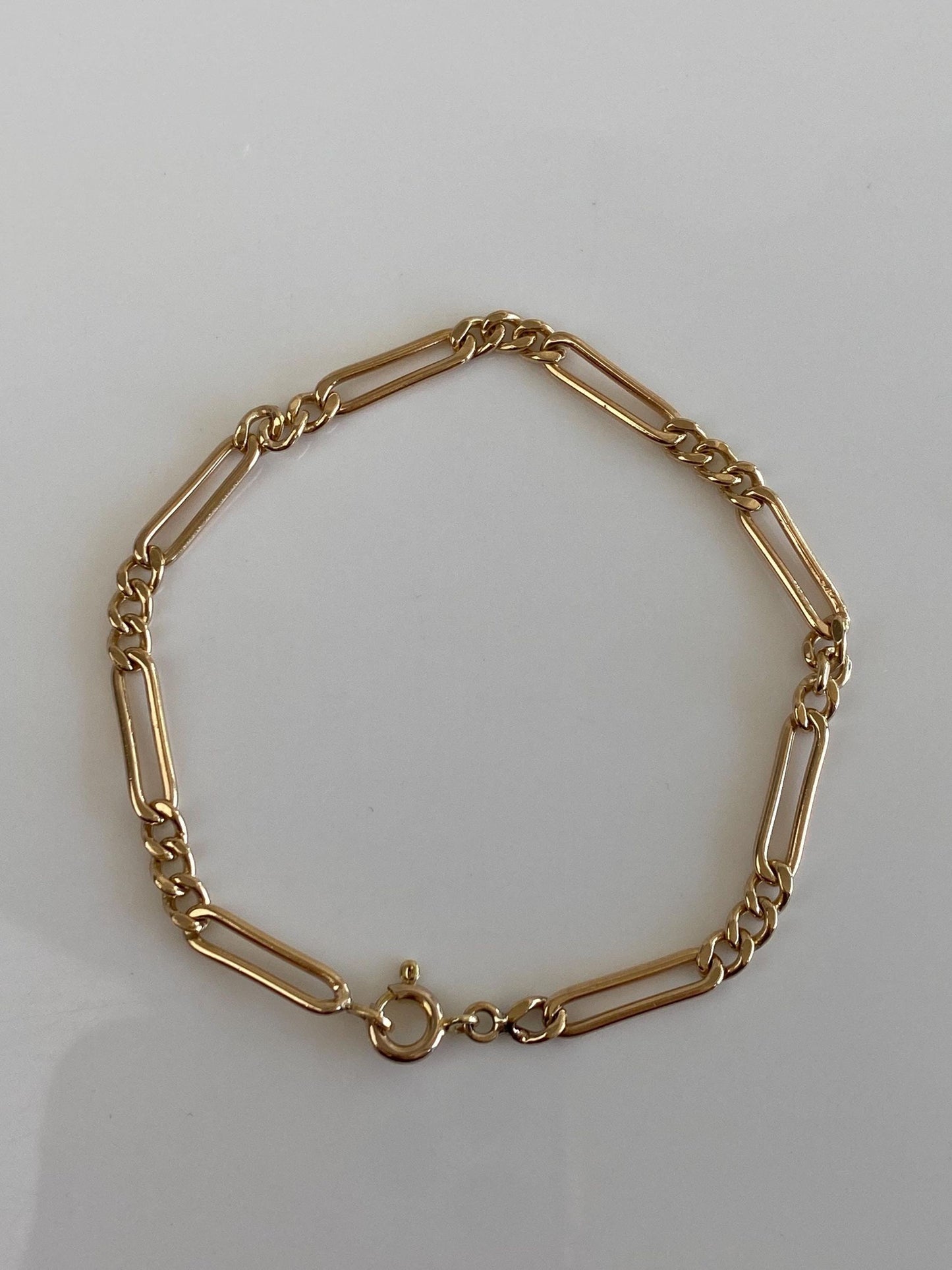 Vintage Solid 14k Yellow Gold Figaro Style Chain Bracelet - 7 inches