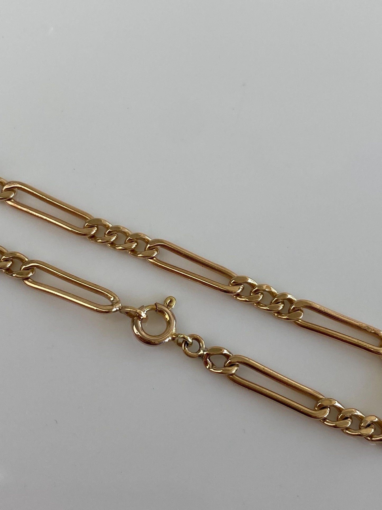 Vintage Solid 14k Yellow Gold Figaro Style Chain Bracelet - 7 inches
