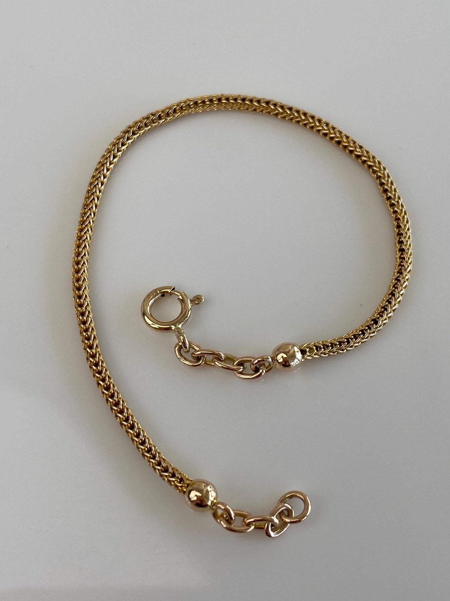 Solid 12k Yellow Gold Rounded Wheat Fancy Chain Bracelet - 7 inches