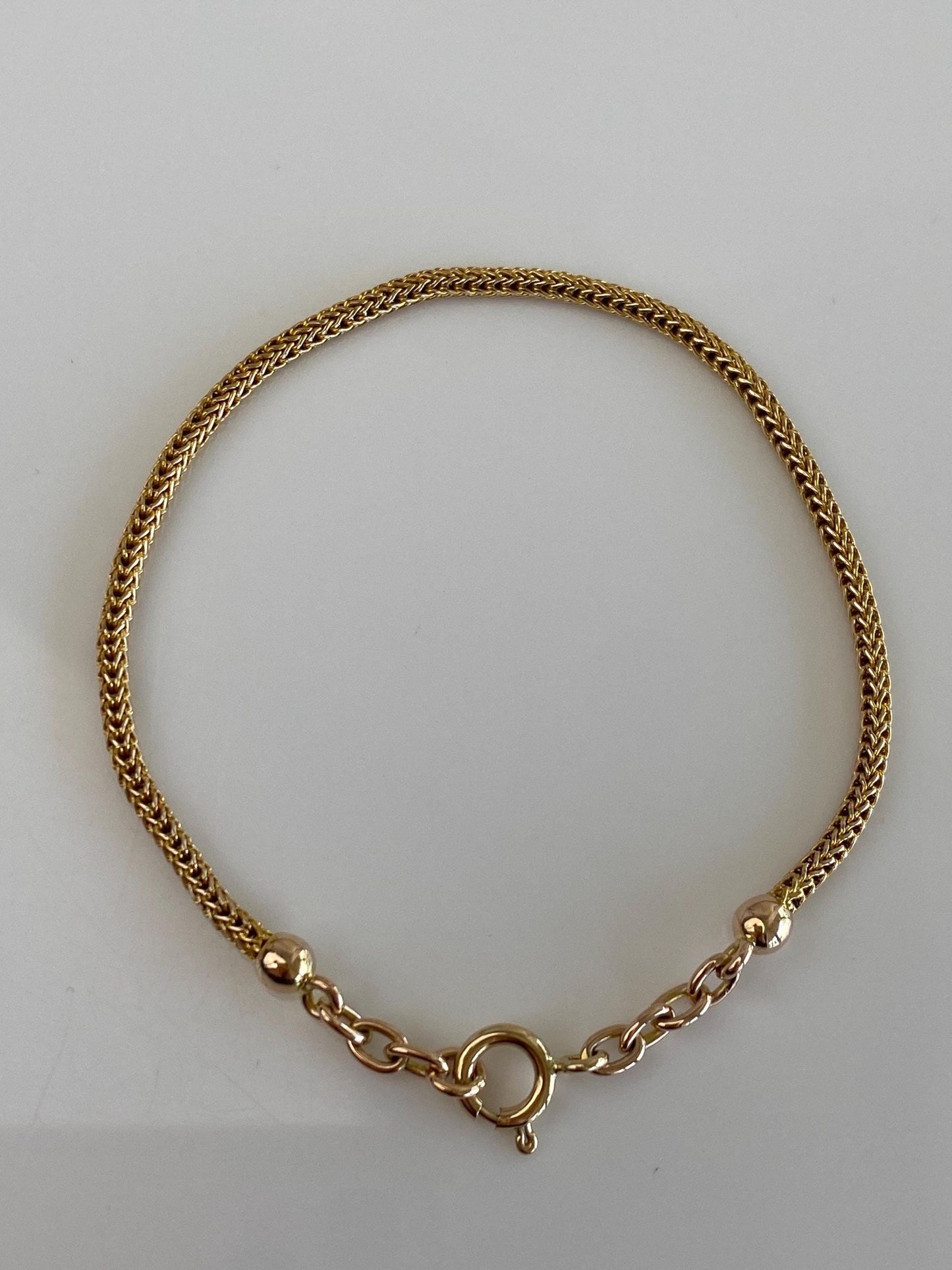 Solid 12k Yellow Gold Rounded Wheat Fancy Chain Bracelet - 7 inches