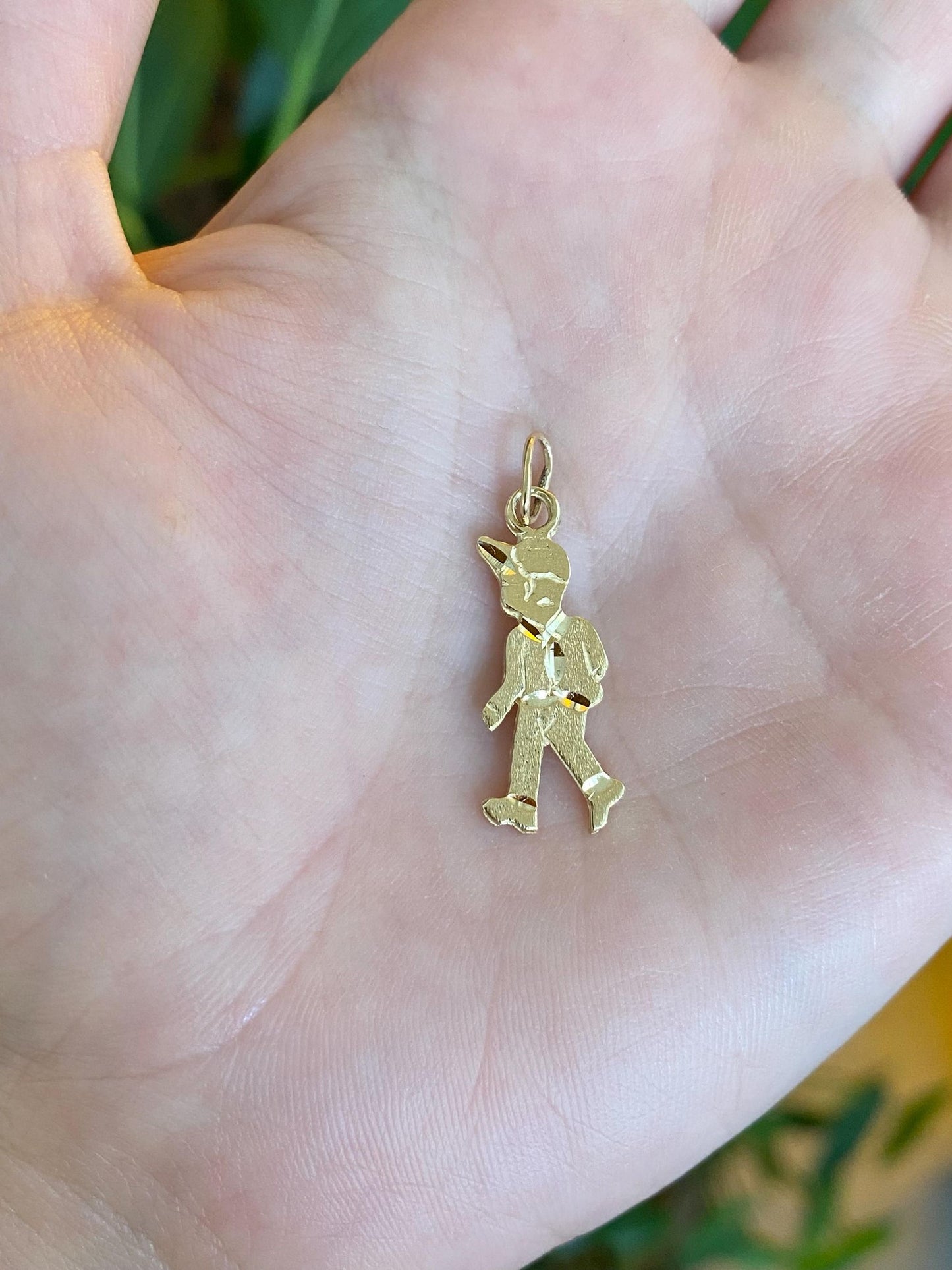 Vintage Solid 14k Yellow Gold Diamond Cut Boy Charm