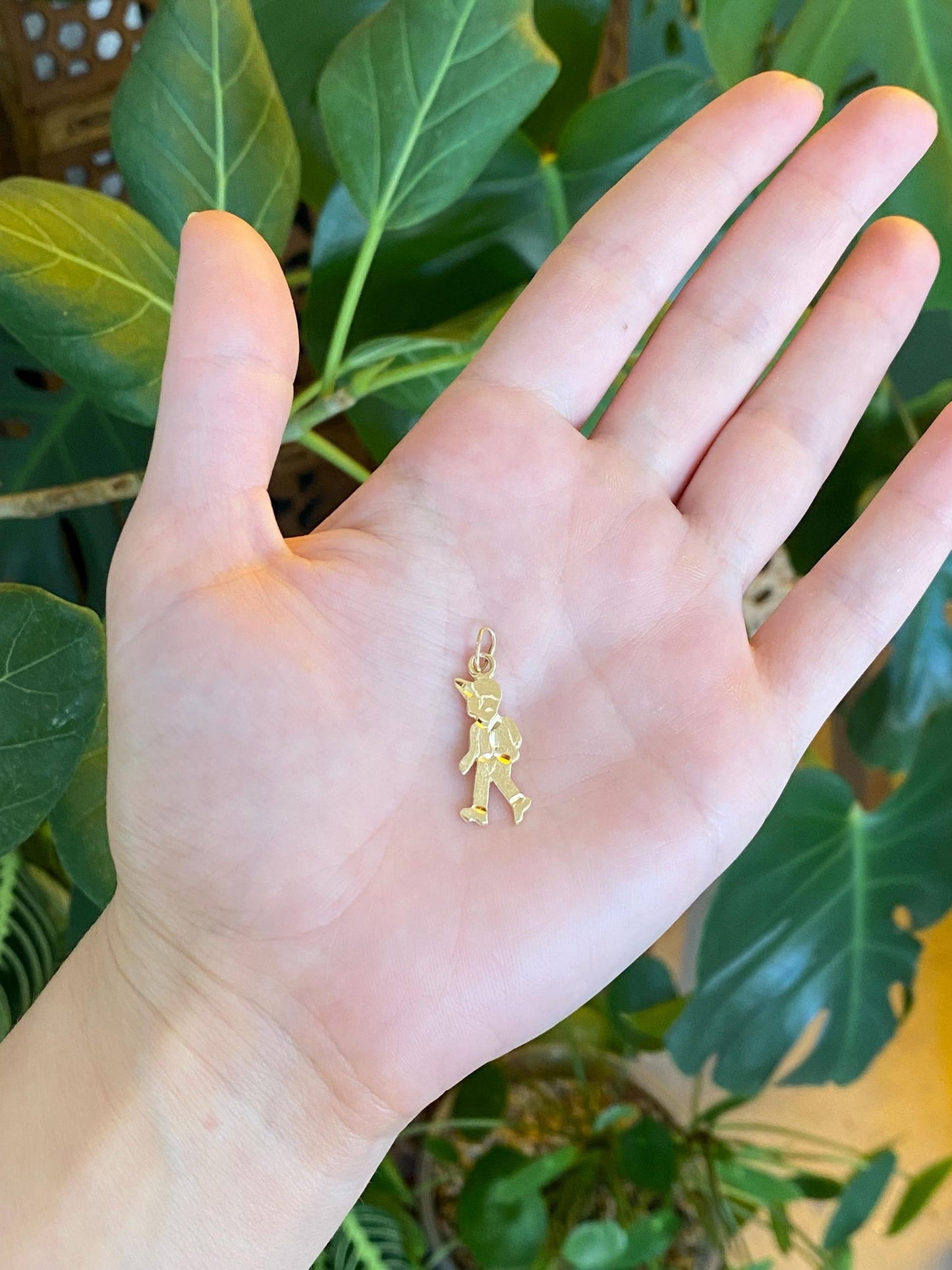Vintage Solid 14k Yellow Gold Diamond Cut Boy Charm