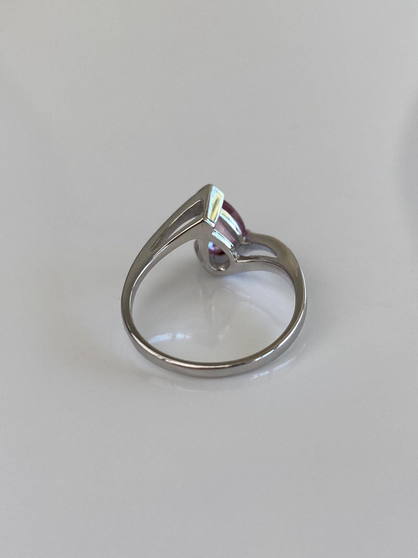 Vintage Solid 14k White Gold Rose Cut Pink Sapphire Teardrop Ring - Size 6.25