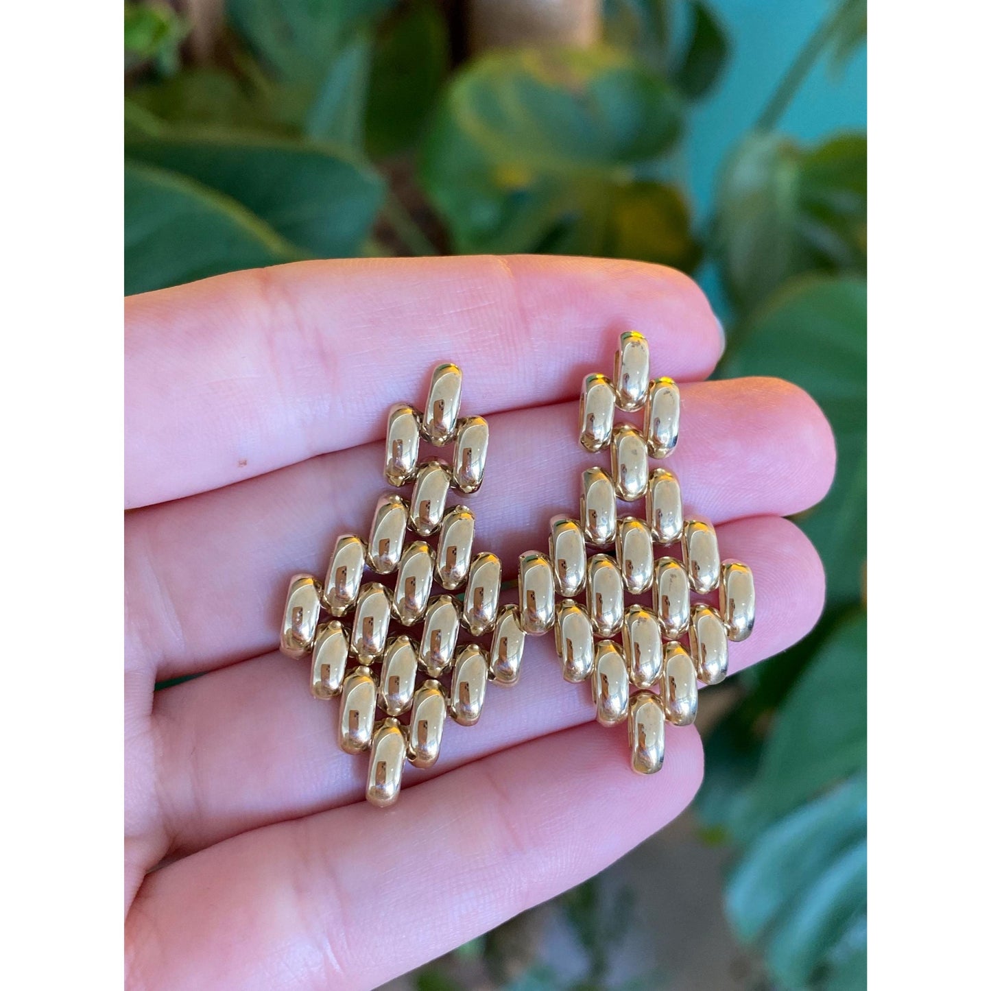 Vintage 14k Yellow Gold Watch Band Dangle Stud Earrings