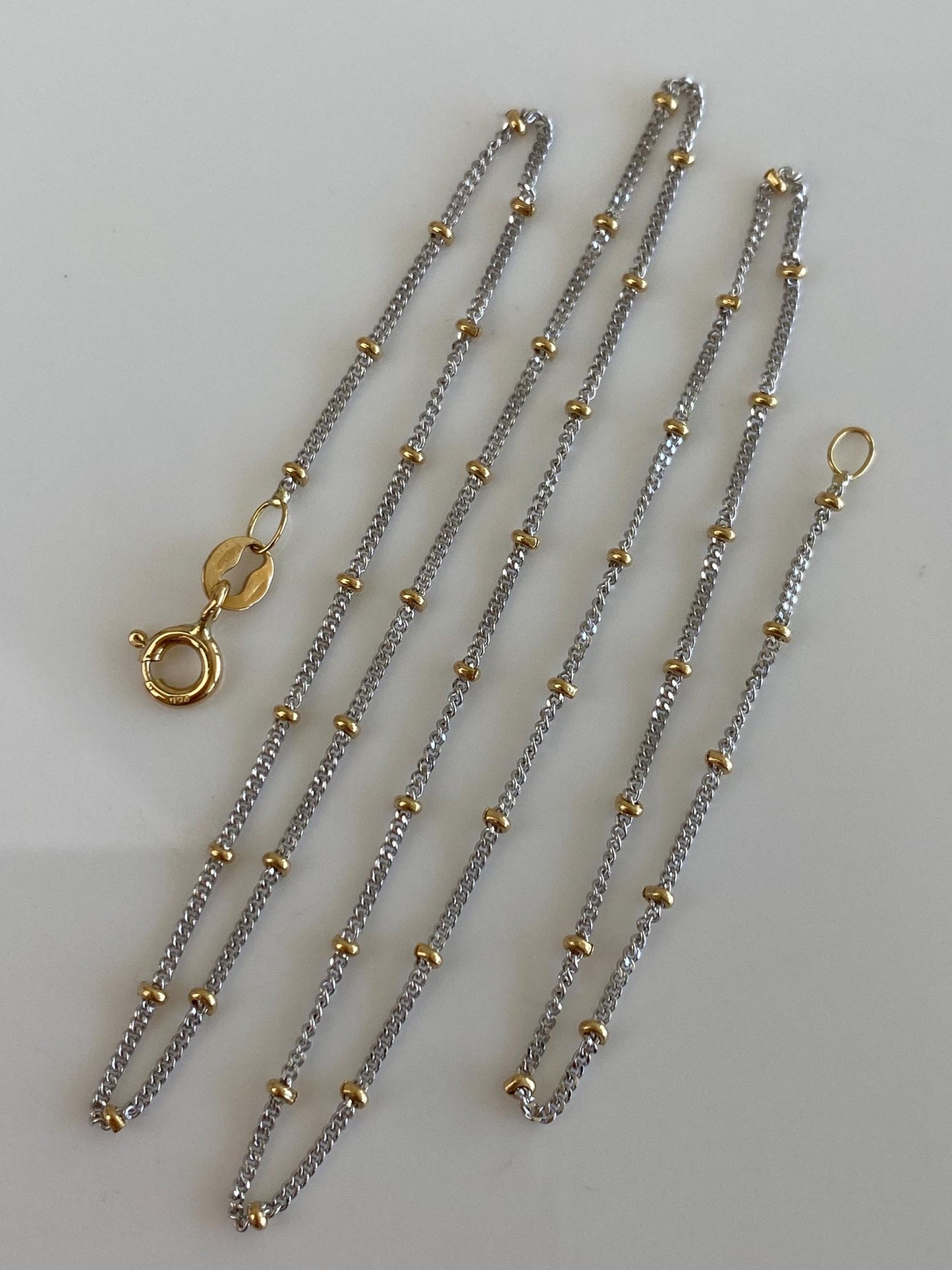 Vintage 18k White & Yellow Gold Ball Bead Tight Curb Chain Necklace - 17.75 inches