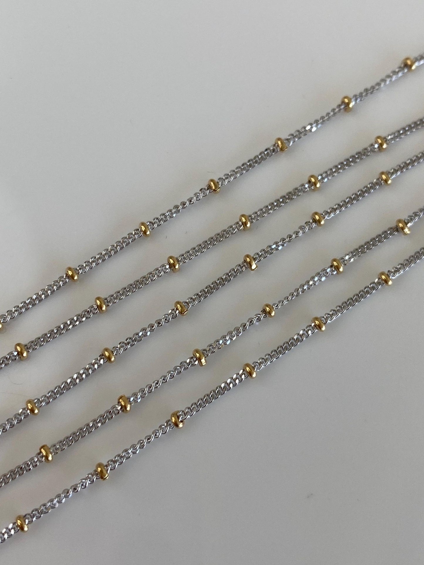 Vintage 18k White & Yellow Gold Ball Bead Tight Curb Chain Necklace - 17.75 inches